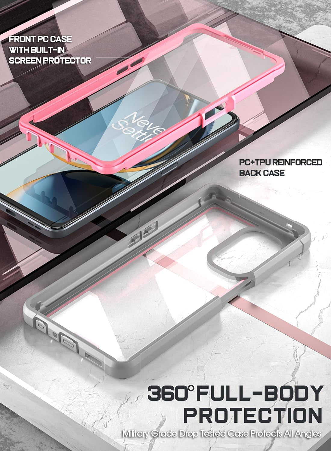 Poetic Guardian Case Designed for Oneplus Nord N30 5G, [20FT Mil-Grade Drop Tested], Full Body Hybrid Shockproof Bumper Cover with Built-In Screen Protector, Pink/Clear  Poetic   