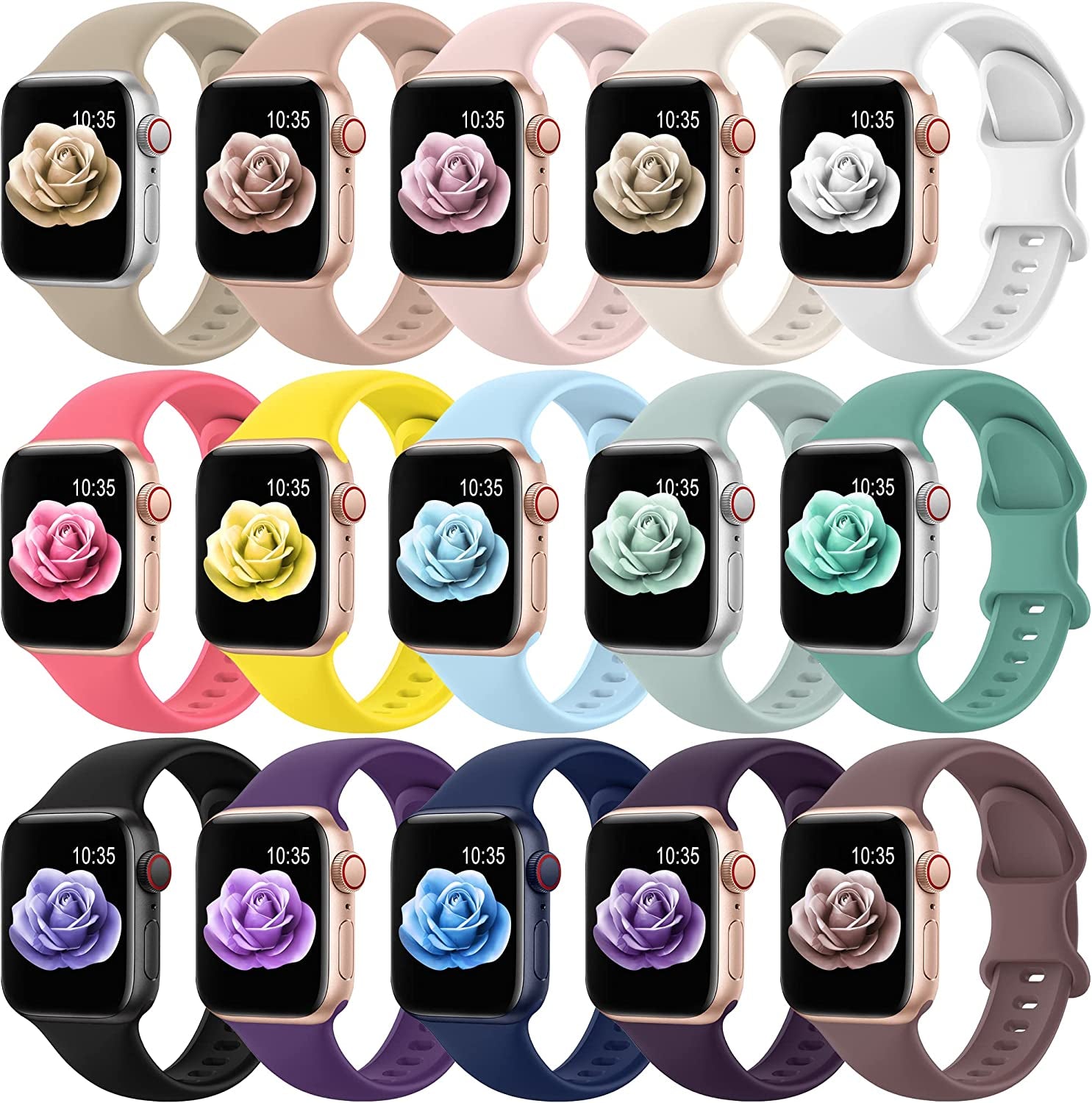 Treasuremax 15 Pack Bands Compatible with Apple Watch Band 41Mm 40Mm 38Mm 45Mm 44Mm 42Mm, Sport Waterproof Wristbands Soft Silicone Strap Replacement for Iwatch Series 8 7 6 5 4 3 2 1 SE Men Women  TreasureMax   