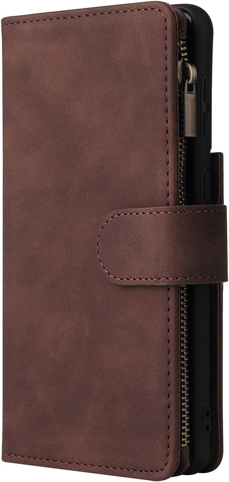 ZZXX Samsung Galaxy S22 Case Wallet with Card Slot Premium Soft PU Leather Zipper Flip Folio Wallet with Wrist Strap Kickstand Protective for Galaxy S22 Wallet Case(Coffee-6.1 Inch)  ZZXX   