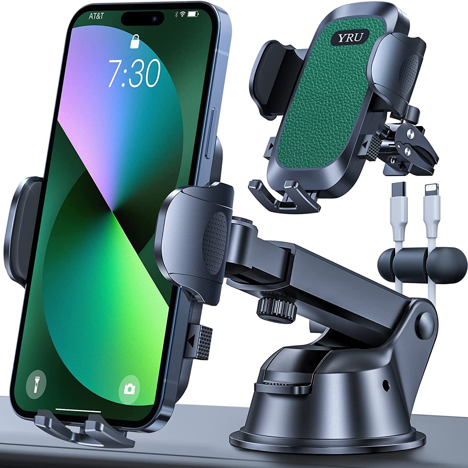 YRU [Upgrade 80LBS Strong Suction Car Phone Holder Mount,[Bumpy Road Stable] Dashboard Cell Phone Holder for Car Air Vent Windshield Phone Stand for Iphone 14 13 12 Pro Max Samsung & Pickup Truck  YRU Green  