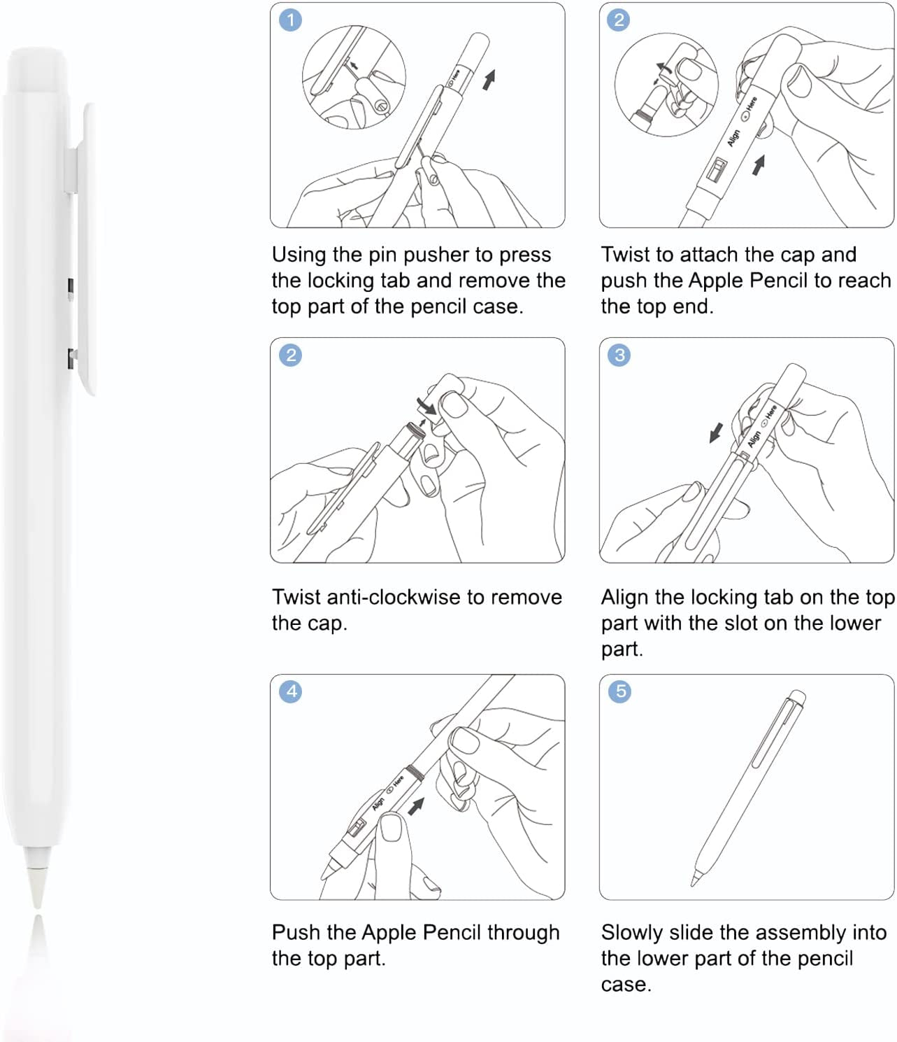 Timovo Holder Case Fit Apple Pencil 1St Generation, Retractable Tip Cap Protective Pencil Sleeve Cover with Sturdy Clip for Apple Pencil 1St Gen - White  TiMOVO   
