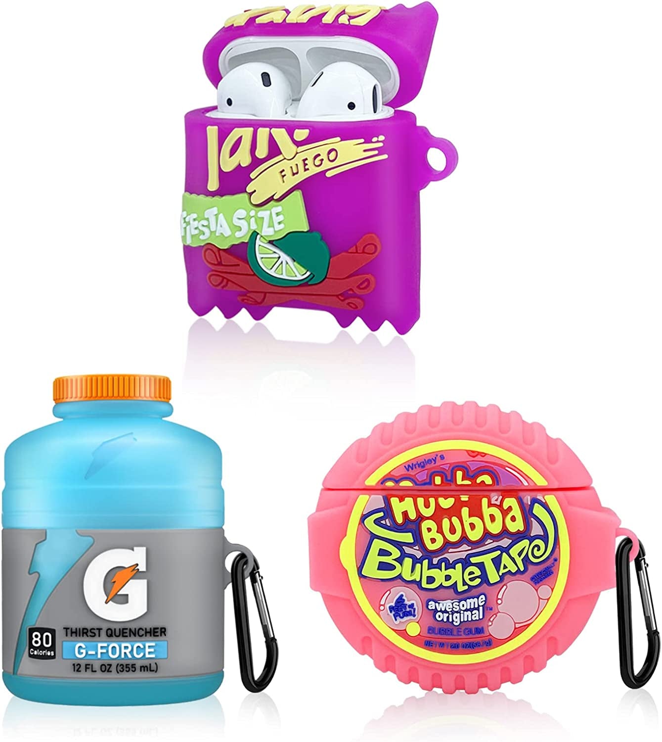 3 Pack Cute Airpod Case for Airpod 2&1,3D Kawaii Cartoon Funny Goldfish Cookie & Takis & Chocolate Food Soft Silicone Protective Cover Accessories Skin for Airpods 1&2 Gen Charging Case for Girls Boys  UGUHY Pink/Blue  