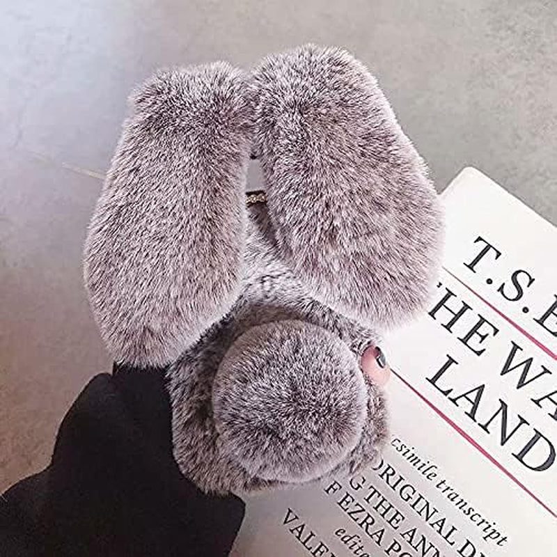 Fluffy Bunny Ear Phone Case for LG V30, Warm Smooth Rabbit Fur Cover with Sparkly Diamond, TPU Soft Phone Shell Protective Case, Anti-Shock LG V30 Case for Girls (Pink)  KUSEZJK   