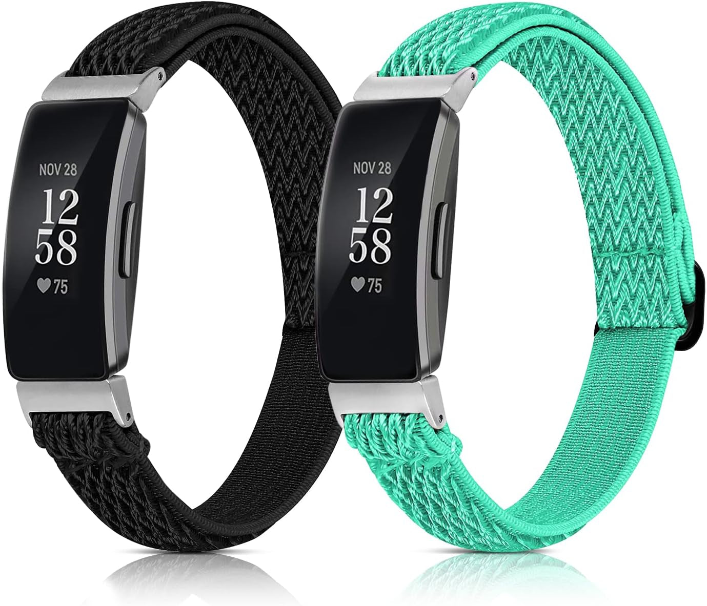 5 Pack Elastic Bands Compatible with Fitbit Inspire 2 / Inspire HR / Inspire / Ace 3 / Ace 2, Soft Loop Nylon Fabric Breathable Stretchy Replacement Straps Accessory Wristband for Women Men  POHNUI Black Ripple + Light Green  