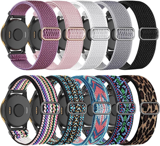 Wizvv Stretchy Nylon Watch Bands Compatible with Garmin Venu Sq/Venu for Women Men, 20Mm Loop Breathable Elastic Strap Replacement for Garmin Vivoactive 3/Venu 2 Plus/Forerunner 245/55/645 Music (10 Pack)  Wizvv   