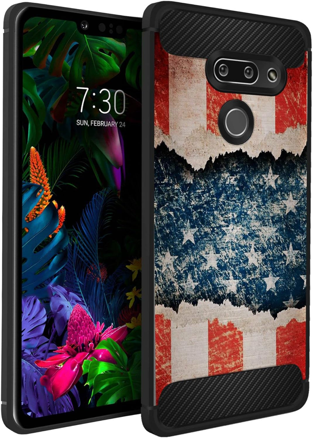 Casesondeck Slim Case Compatible with [LG G8 Thinq/Lg G8] Thin Scratch Preventing TPU, Matte Finish Carbon Fiber Texture Edges (Artic Wolf)  CasesonDeck Usa Flag  