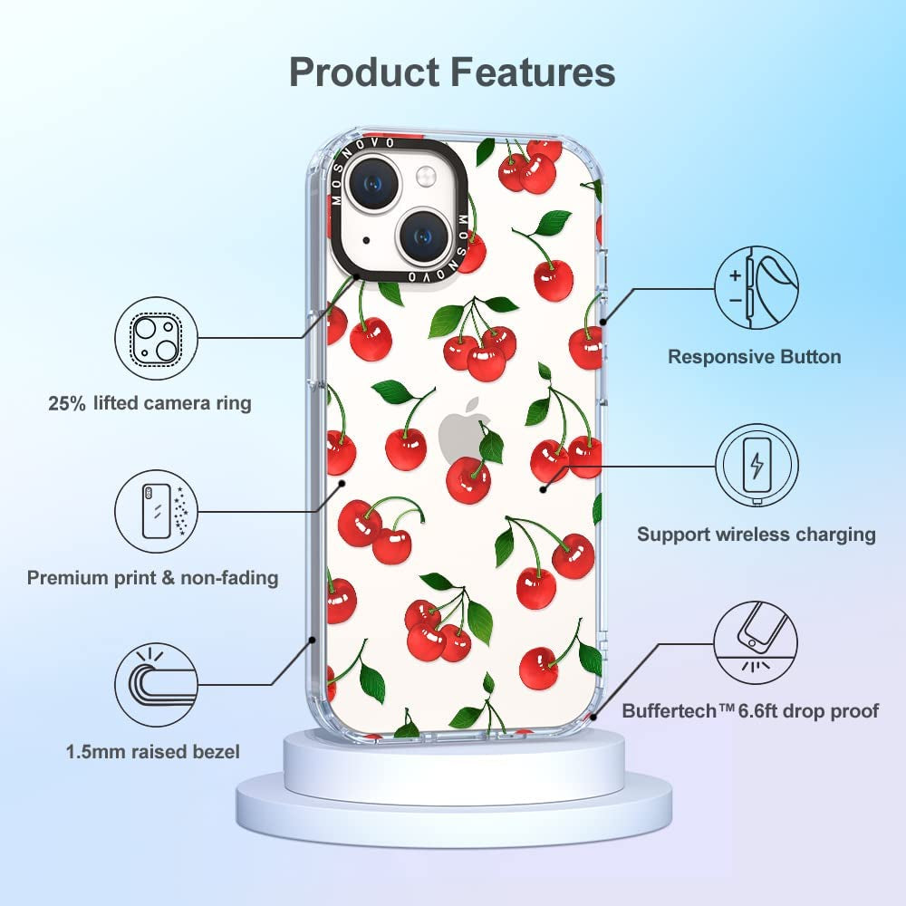 MOSNOVO Compatible with Iphone 14 Case, [Buffertech 6.6 Ft Drop Impact] [Anti Peel off Tech] Clear TPU Bumper Women Girl Phone Case Cover with Cute Cherry Designed for Iphone 14 6.1"  MOSNOVO   