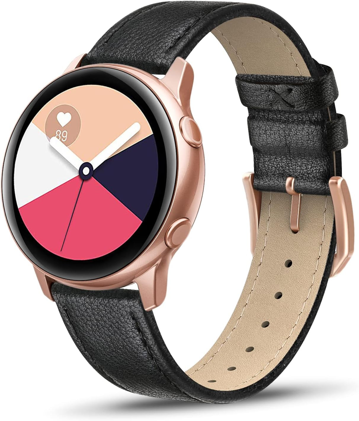 SWEES Compatible for Samsung Galaxy Watch 5 Band 40Mm 44Mm / Galaxy Watch 5 Pro Band 45Mm / Galaxy Watch 4 Band, 20Mm Slim Thin Genuine Leather Replacement Bands for Galaxy Watch 4 Classic Women Men  SWEES Lichee Black Galaxy Watch 5 / Galaxy Watch 4 