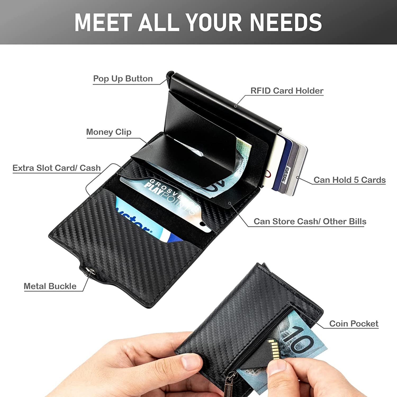 HAMOPY Airtag Wallet, Leather Credit Card Holder with Airtag Slot, Slim Smart Wallet for Men with Coin Pocket, Mens Pop up Wallet Pocket Wallet with Rfid Blocking Tech, Black  HAMOPY   