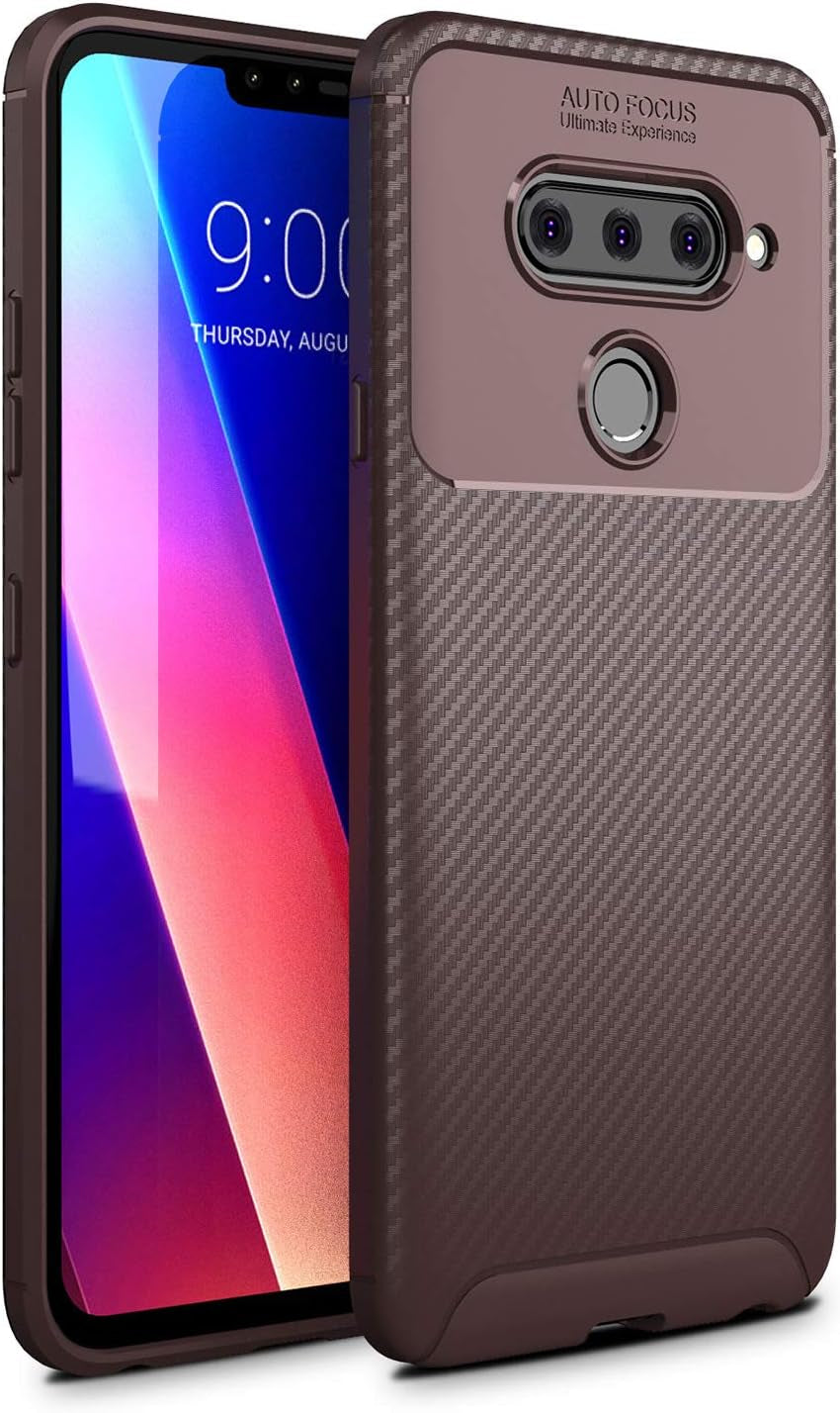 LG V40 Thinq Case, Torryka Premium TPU Carbon Fiber Texture Shell Design Slim Fit Flexible Lightweight Durable Protective Case Cover for LG V40 Thinq (Brown)  Torryka   