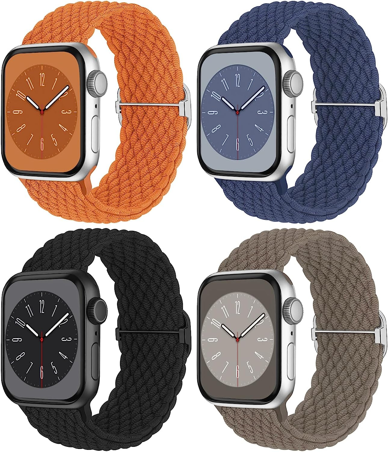 Braided Solo Loop Compatible with Apple Watch Band 38Mm 40Mm 41Mm 42Mm 44Mm 45Mm 49Mm for Women Men, Stretchy Straps Elastic Sport Wristbands for Iwatch Series 8 7 6 5 4 3 2 1 SE Ultra, 4 Packs  Butifacion Orange/Blue/Black/Stone 42/44/45/49mm 