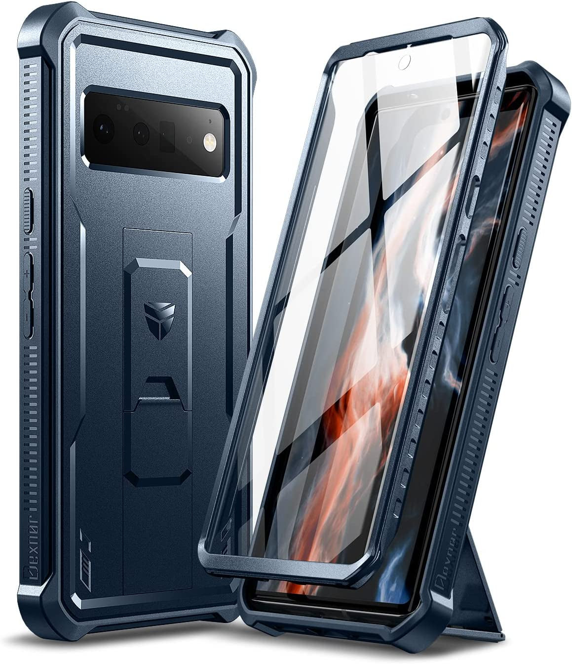 Dexnor for Google Pixel 6 Pro Case, [Built in Screen Protector and Kickstand] Heavy Duty Military Grade Protection Shockproof Protective Cover for Google Pixel 6 Pro 5G (Navy Blue)  Dexnor   