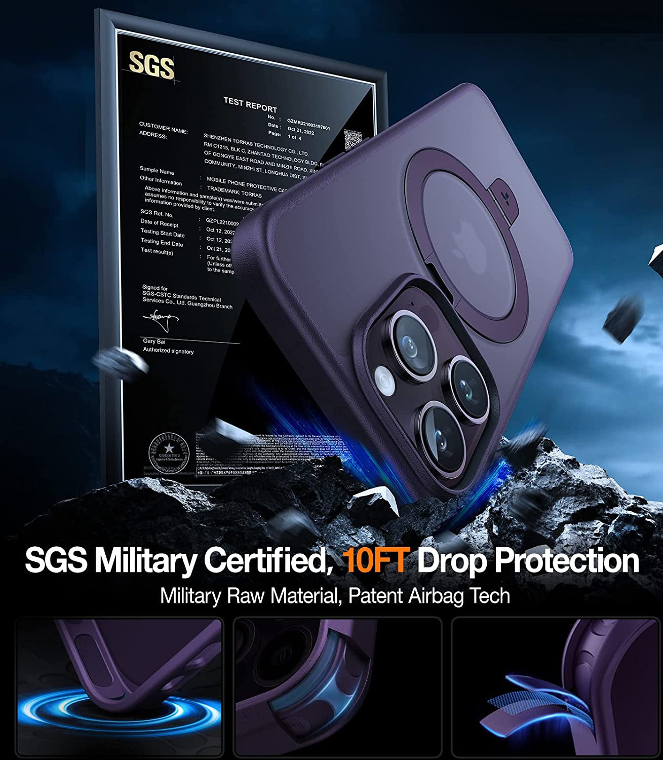 TORRAS Magnetic Shockproof for Iphone 14 Pro Case with Hidden Stand, [Exceed 3X Mil-Grade Drop Protection][Compatible with Magsafe] Slim Fit yet Protective Phone Grip Cover 6.1 Inch, Deep Purple  TORRAS   