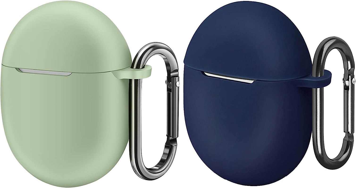 AHBTEYM for Google Pixel Buds Pro Case,Soft Silicone Case for Google Pixel Buds Pro 2022 Protective Earbuds Cover Skin with Carabiner Accessories-2 Pack(Coral Orange/Blue)  AHBTEYM Lemongrass/Blue  