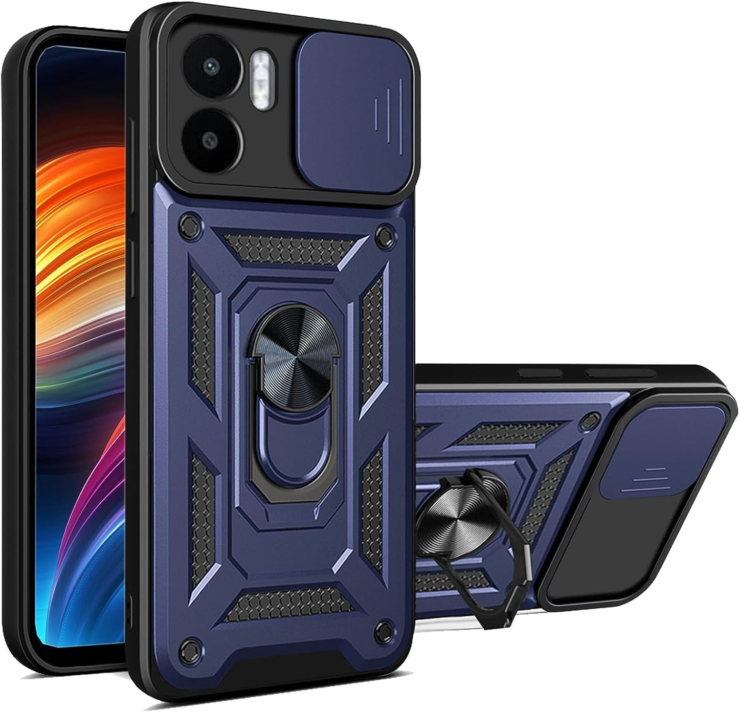 Ysnzaq Case for Xiaomi Redmi A1 Plus/Redmi A2 Plus, Heavy Duty Shockproof Lens Protective Phone Cover with Magnetic Stand for Xiaomi Redmi A2 Plus/Redmi A1 plus SJ Black  Ysnzaq Navy  