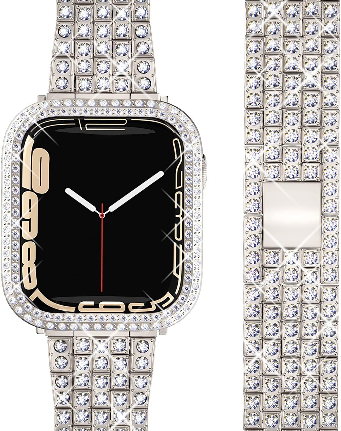 QVLANG Compatible Apple Watch Band Ultra 49Mm, Bling Series Band for Women + Diamond Rhinestone Case, Stainless Steel Metal Bracelet Strap for Iwatch Ultra (Silver, 49Mm)  QVLANG Starlight 41 mm 