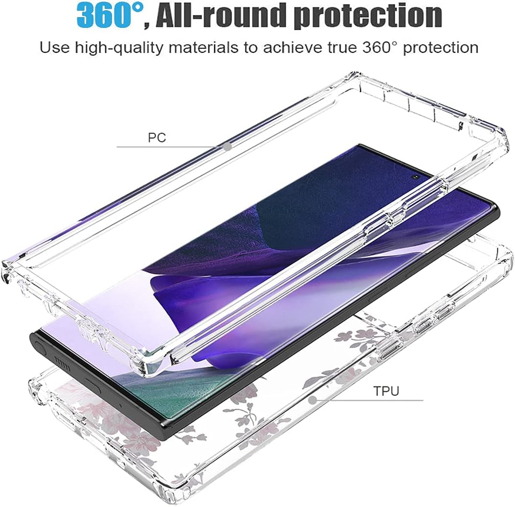 Zoeirc Case for Galaxy Note 20 Ultra 5G, Samsung Note 20 Ultra Clear Case, TPU 360 Full Body Shockproof Hybrid Bumper Crystal Clear Phone Case Cover for Samsung Galaxy Note 20 Ultra (Rose Flower)  Zoeirc   