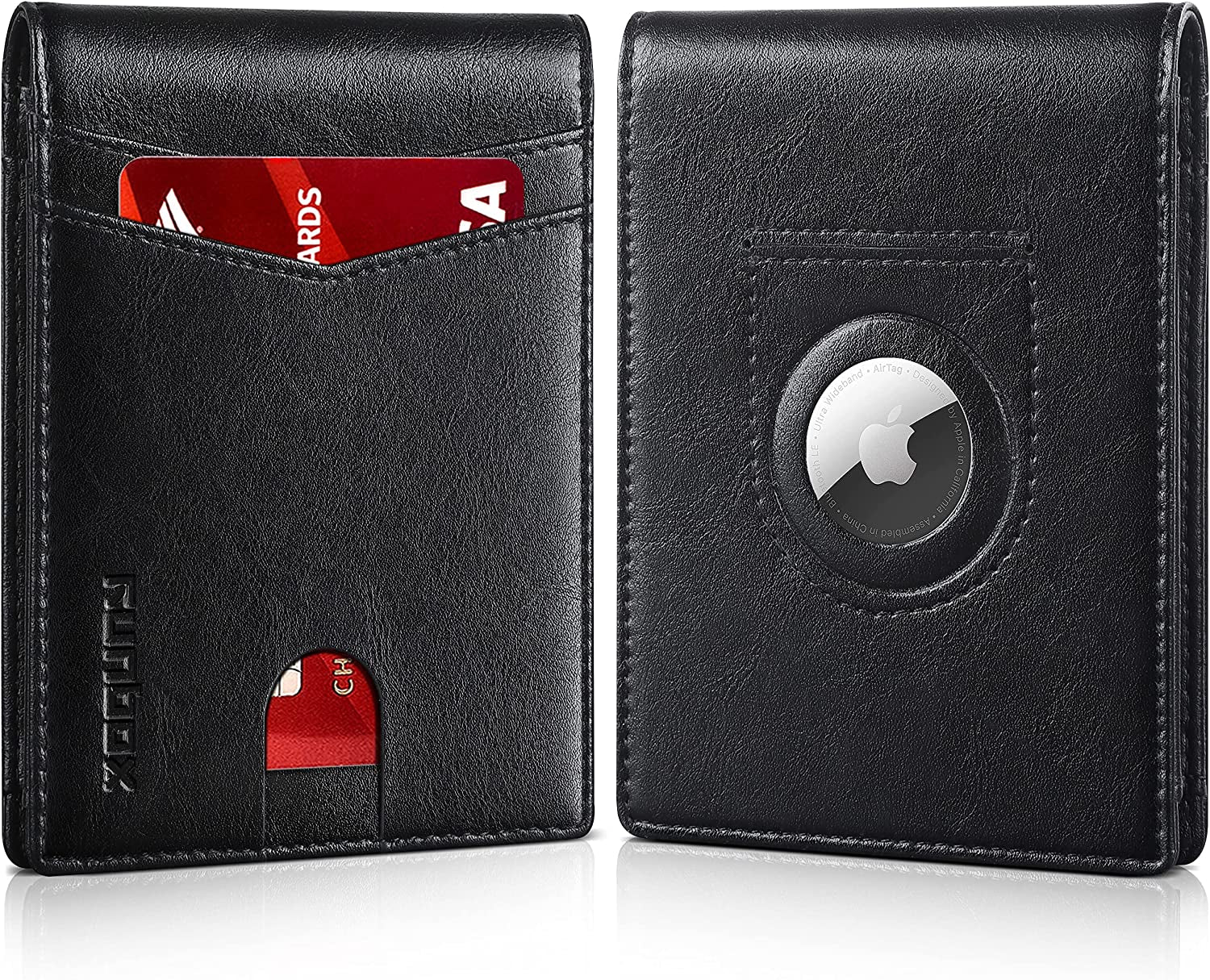 RUNBOX Airtag Wallet for Men-Mens Wallets with Slim Bifold-Air Tag Holder-Rfid Blocking Wallet-Id Window 12 Cards Gift for Men  RUNBOX Classic Black  