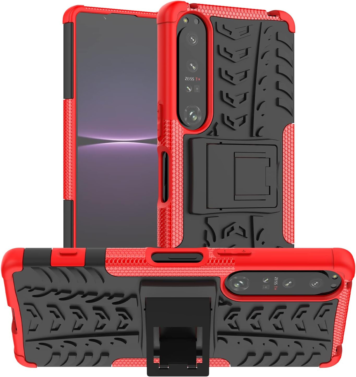 Compatible with Sony Xperia 1 IV with Built-In Kickstand 360° Full Body Shockproof Military Grade Heavy Duty Protective Phone Case for Sony Xperia 1 IV  Joie & Joho Red  