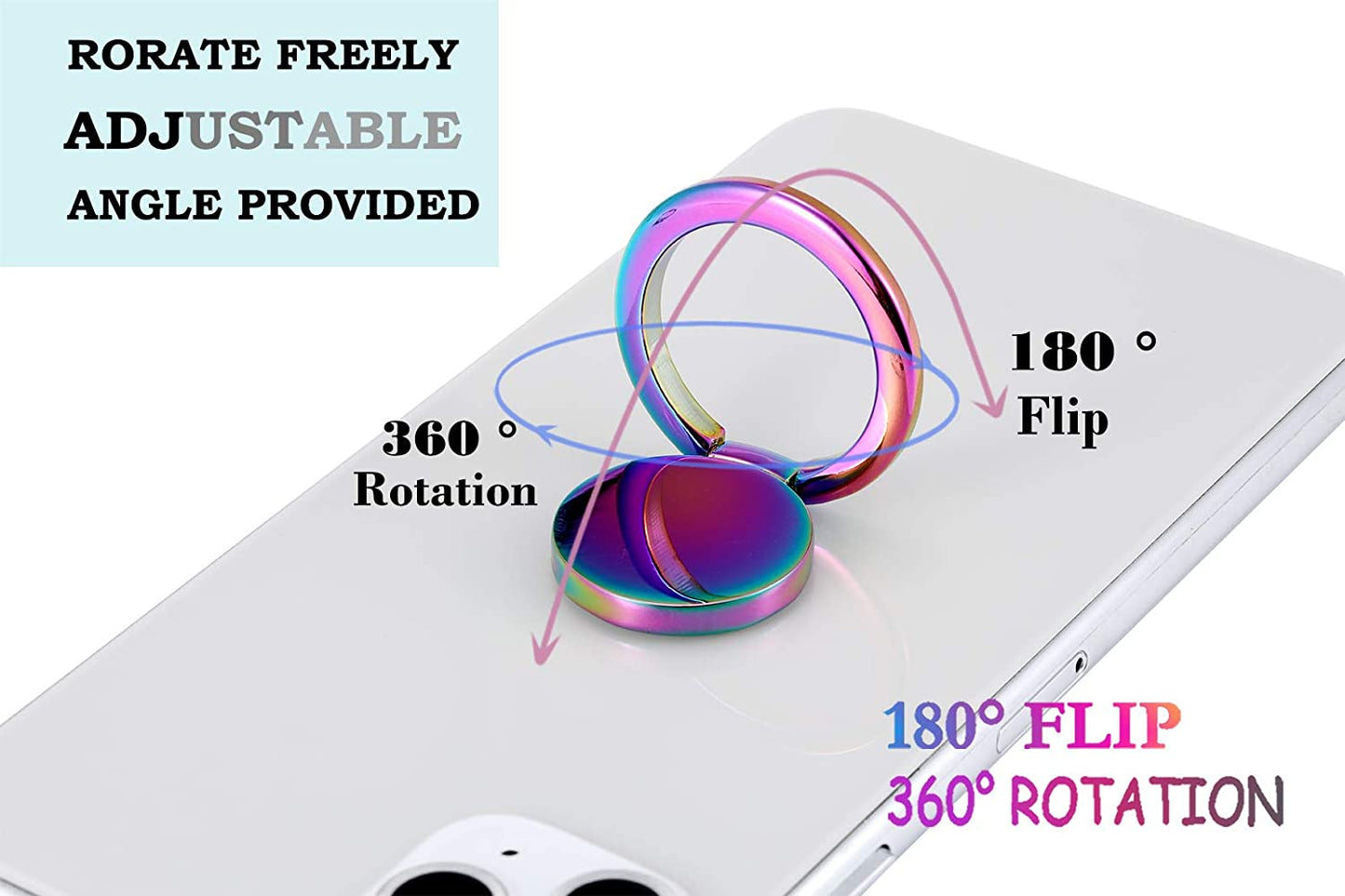Lenoup Rainbow Cell Phone Ring Stand Holder,Multicolor Ring Grip Kickstand,Iridescent 360 Rotation Metal Finger Ring for Phones,Pad  lenoup   