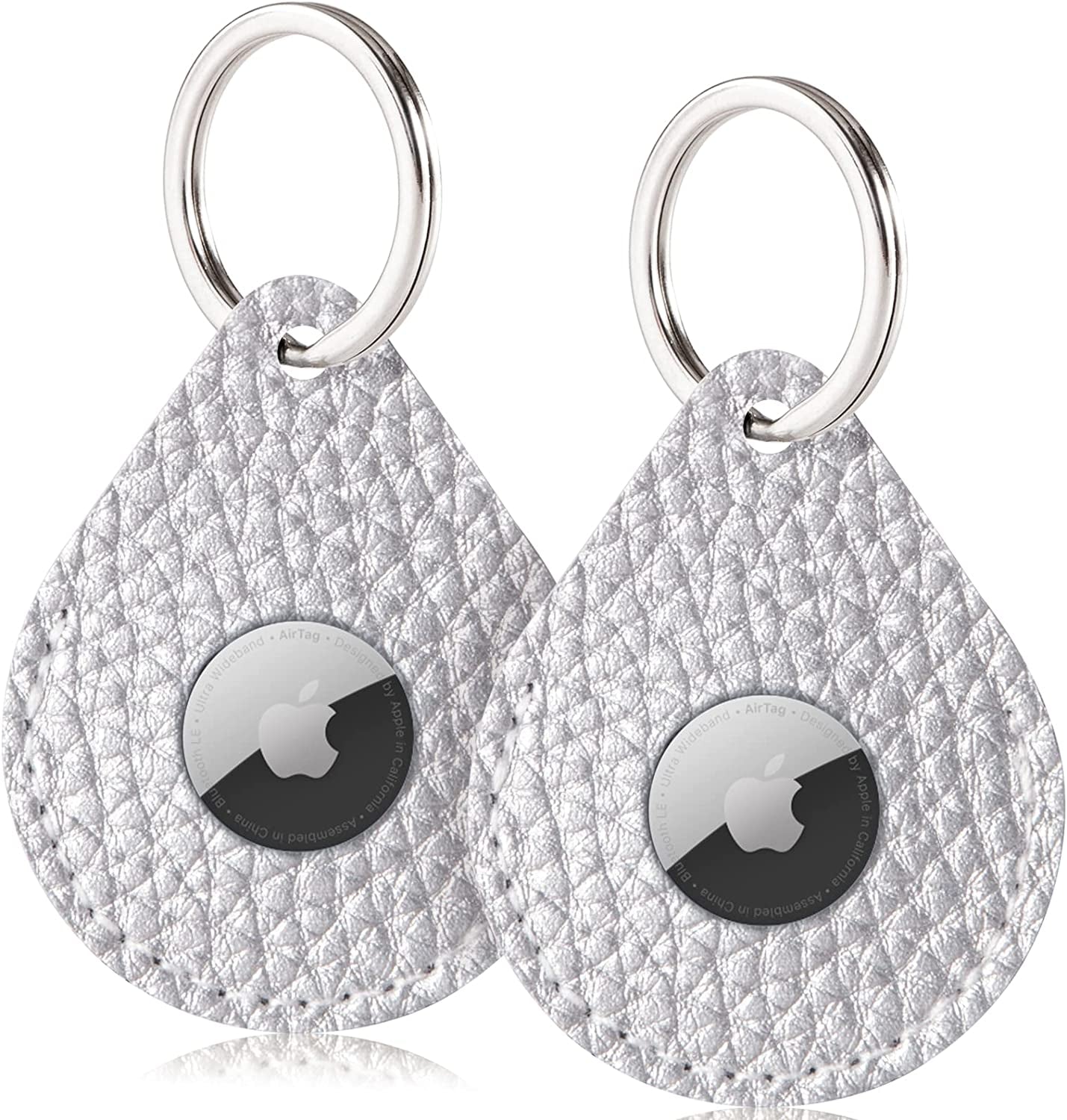 FOREVERFLYBIRD 4 Pack Airtag Holder Leather Case Air Tag Cover Keychain GPS Tracker Remote Finder Key Travel Backpack Pet Locator,Grey,White,Pink,Red  FOREVERFLYBIRD L(2 Silver)  