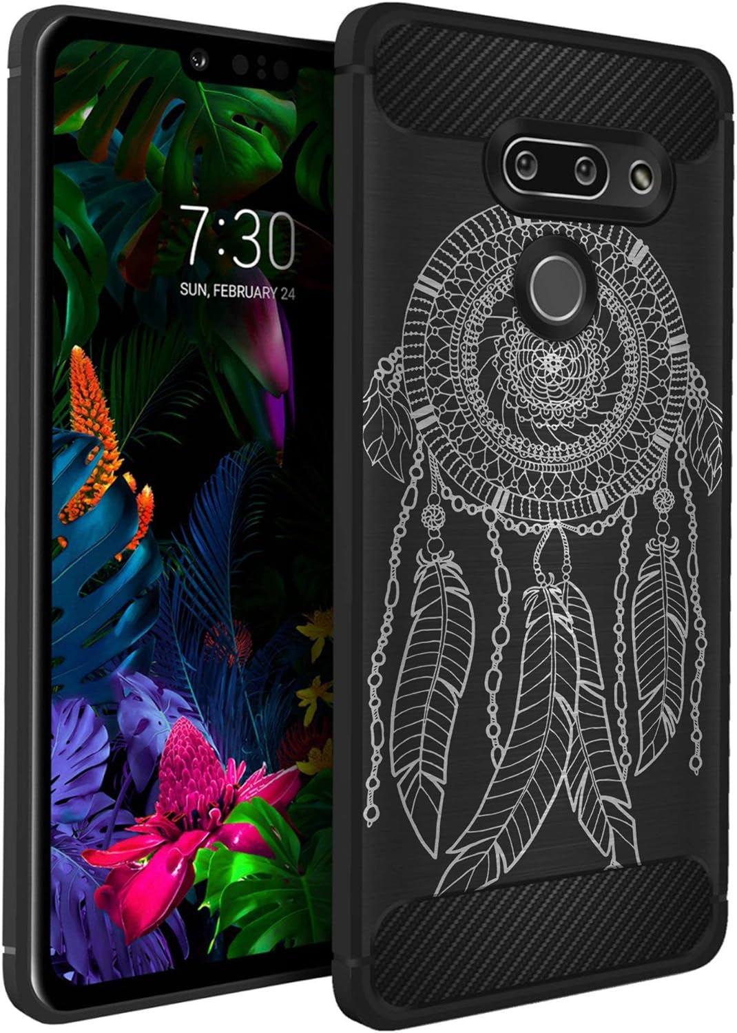 Casesondeck Case Compatible with [LG G8 Thinq/Lg G8] Tribal Floral Matte TPU Flexible Carbon Fiber Textured (Buffalo Western)  CasesonDeck Dreamcatcher  