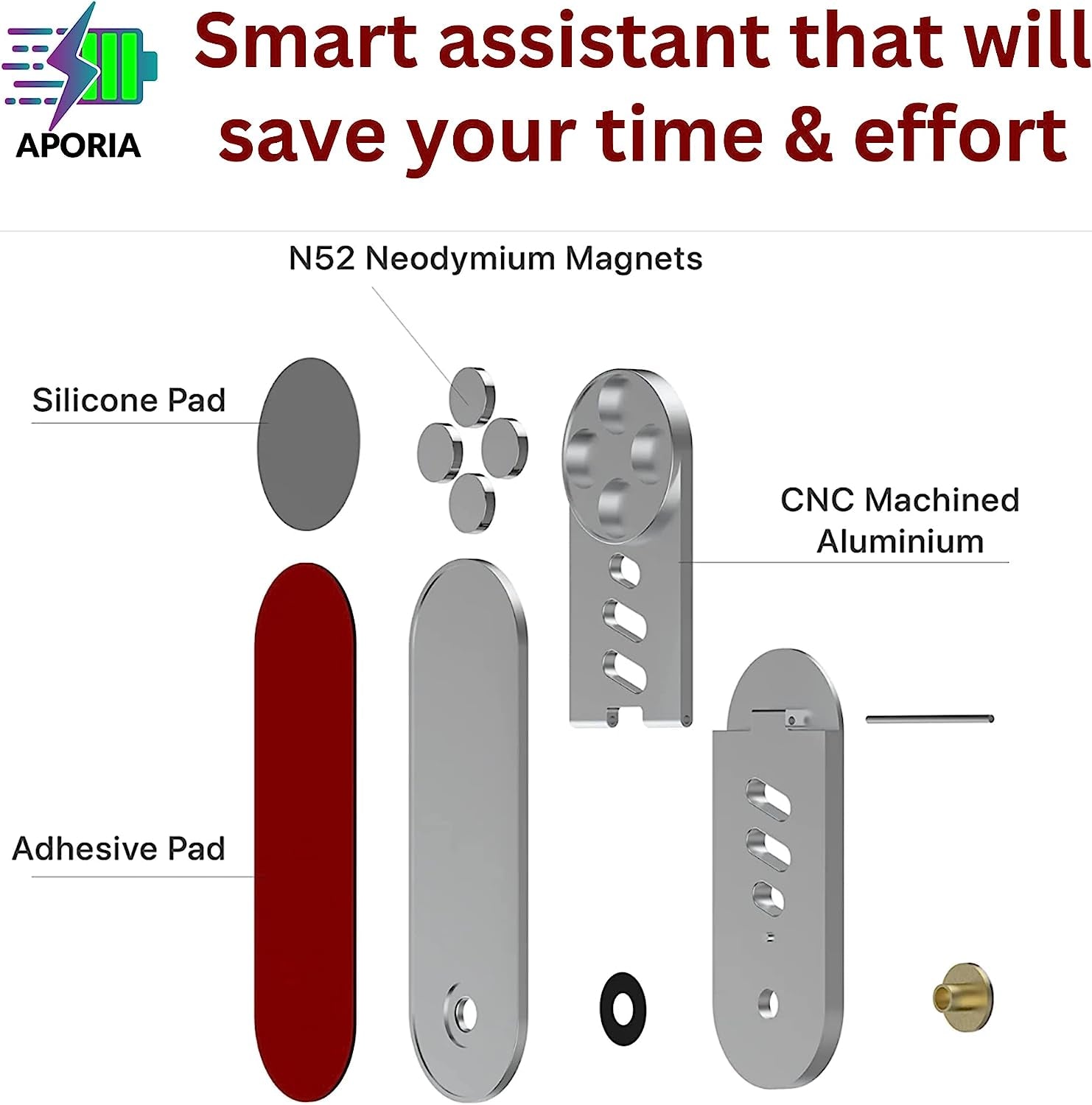 Aporia International Magnetic Cellphone Mount for Laptop, Foldable Lap Screen Side Phone Holder Extender Attach to Computer Monitor for Universal Smartphone - Rotating 180 Degree (Silver)  Aporia International   