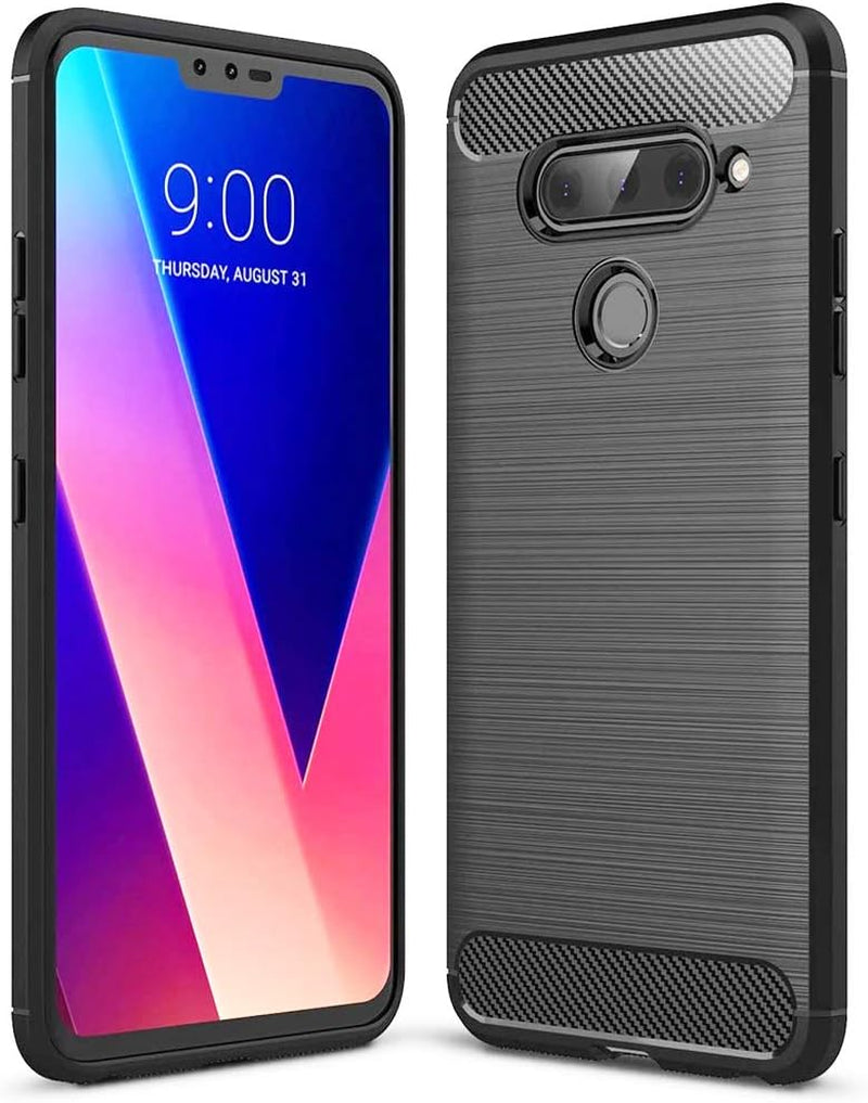 Gtelectro Brushed Carbon Fiber Texture Soft Flexible TPU Shockproof Protective Case Cover for LG V40 Thinq (Black)  GTElectro   
