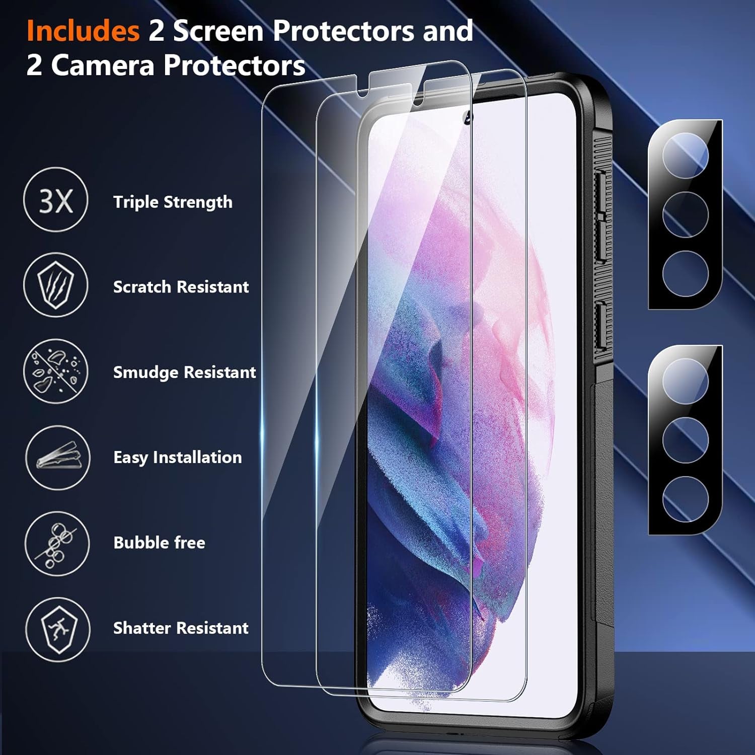 SPIDERCASE for Samsung Galaxy S21 Case,[10 FT Military Grade Drop Protection] [2 Tempered Glass Screen Protector+2 Tempered Camera Lens Protector] Heavy Duty Shockproof Cover for Galaxy S21,Black  SPIDERCASE   