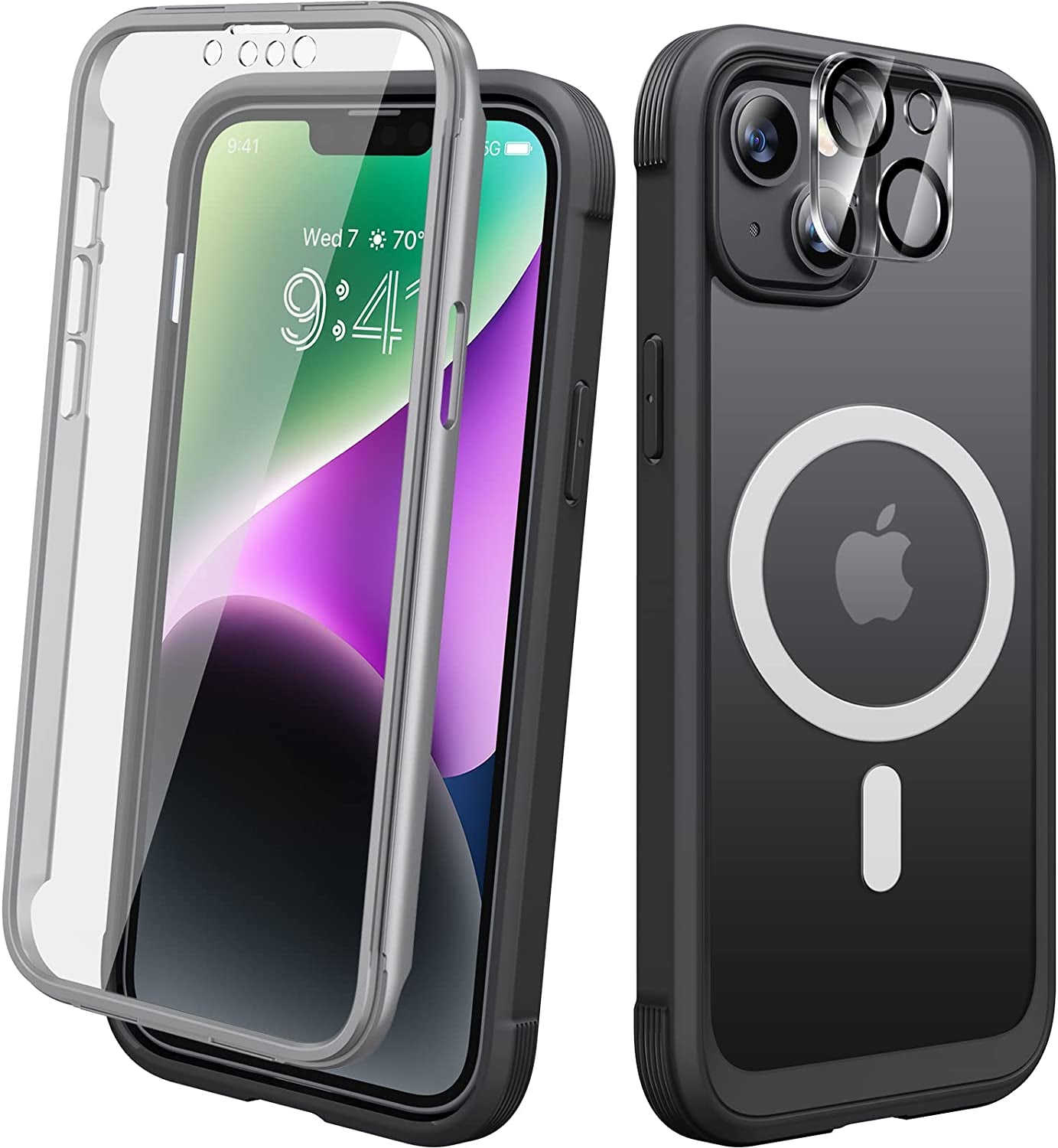 Diaclara Designed for Iphone 14 Case, Full Body Rugged Case with Built-In Touch Sensitive Anti-Scratch Screen Protector, with Camera Lens Protector for Iphone 14 6.1" (Clear Blue)  Diaclara Magnetic Frosted Black  