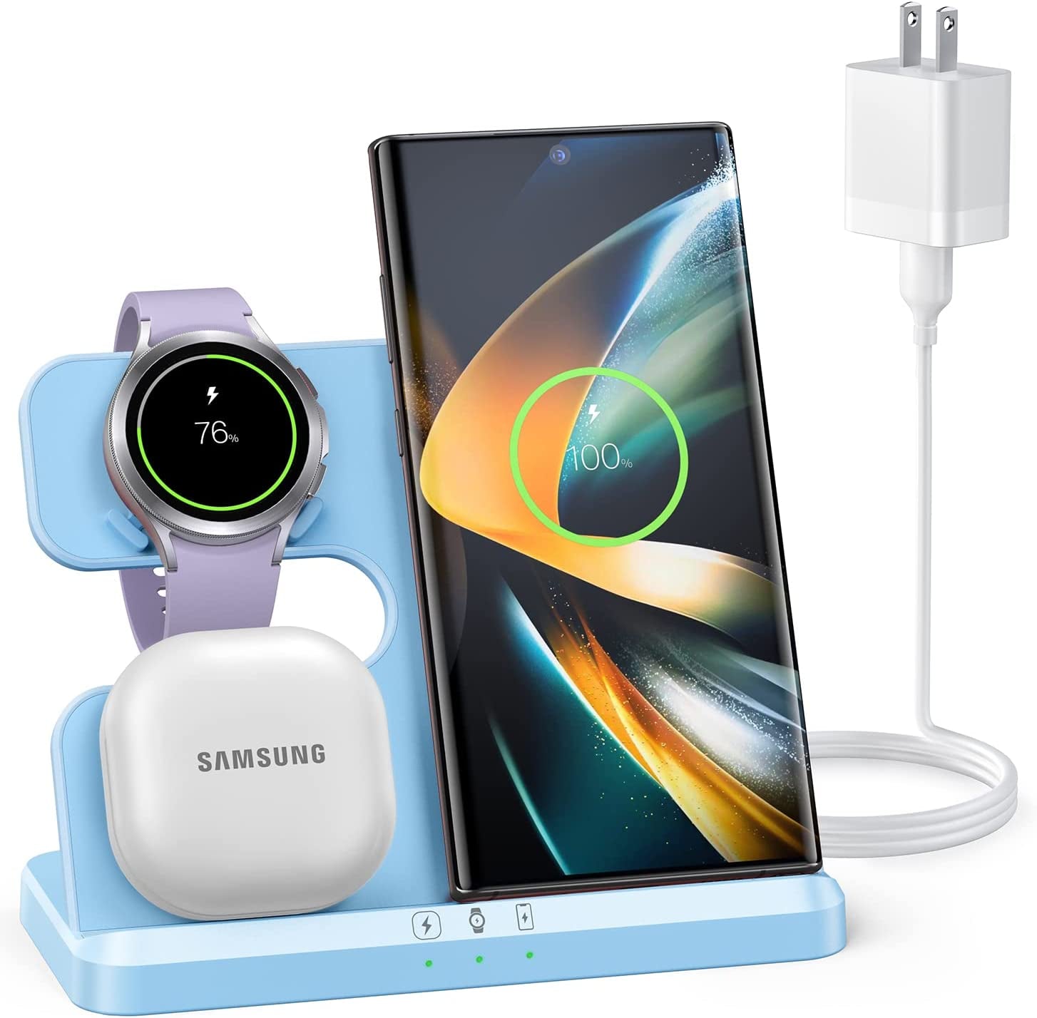 𝟮𝟬𝟮𝟯 𝗡𝗲𝘄 ZUBARR Wireless Charging Station for Samsung and Android Multiple Devices 3 in 1 Fast Charger Dock Stand for Phone Galaxy Z Flip 4/3 Z Fold S23 S22 S20 Ultra, Galaxy Watch 5/4/3, Buds  Guanyu(Dongguan) Intelligent Technology Co.,Ltd Blue  