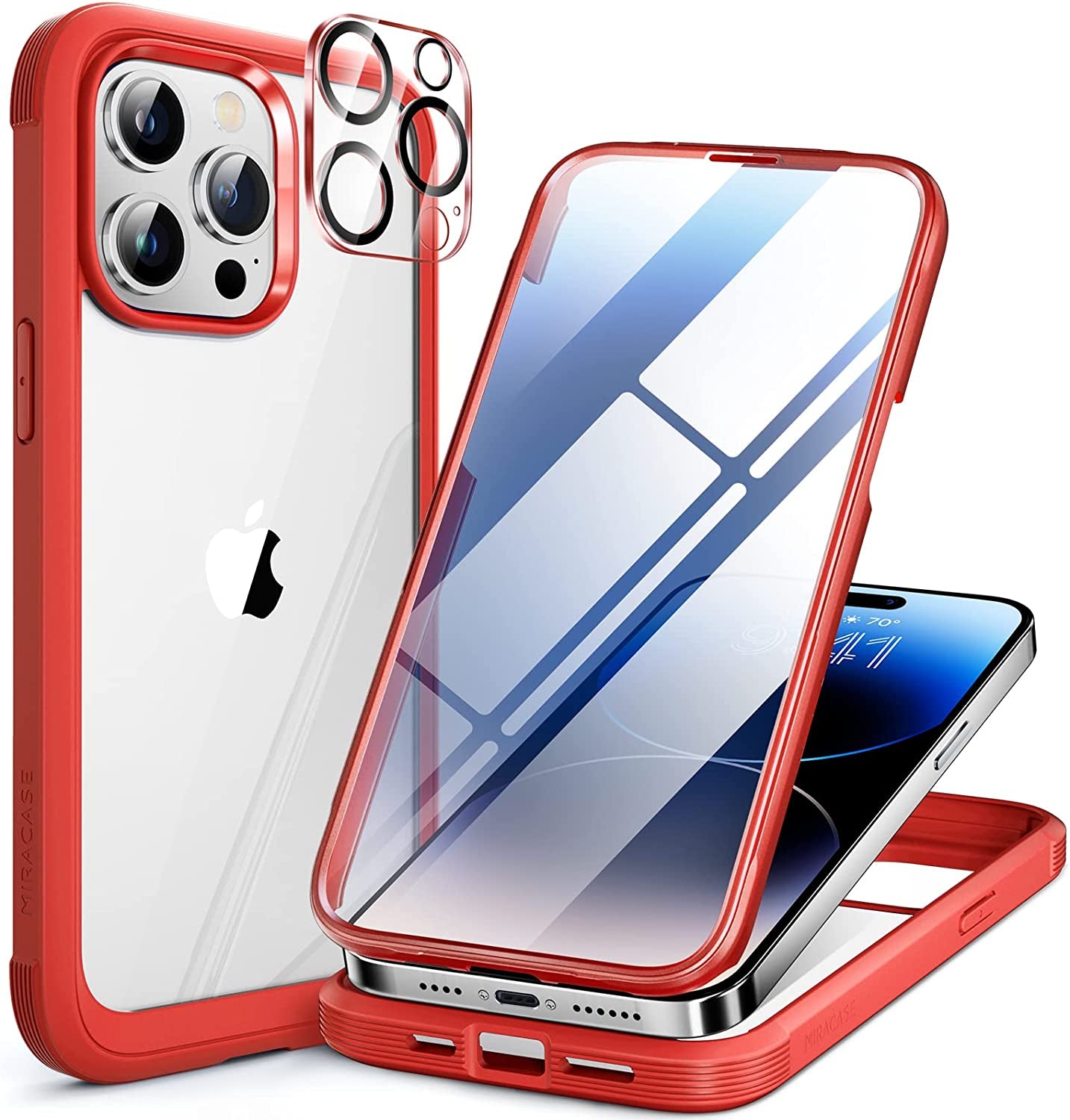 Miracase Glass Series for Iphone 14 Pro Case 6.1 Inch, 2023 Full-Body Clear Bumper Case with Built-In 9H Tempered Glass Screen Protector, with Camera Lens Protector (Noble Purple)  Miracase Red  