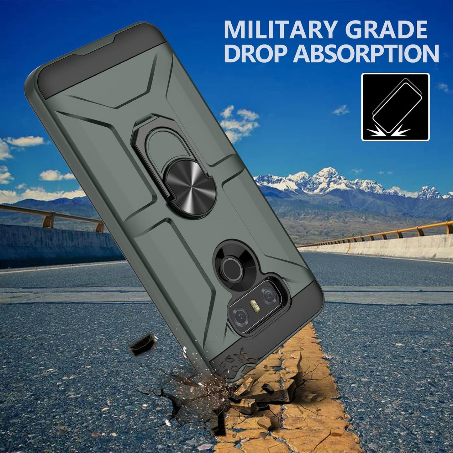 GAMEMIUZ LG G6 Case, LG G6 Case with [3X Tempered Glass Screen Protector], Built-In Ring Kickstand and Magnetic Car Mount Shockproof Dropproof Military Grade Armor Rugged Case for LG G6 - Dark Green  Gamemi   