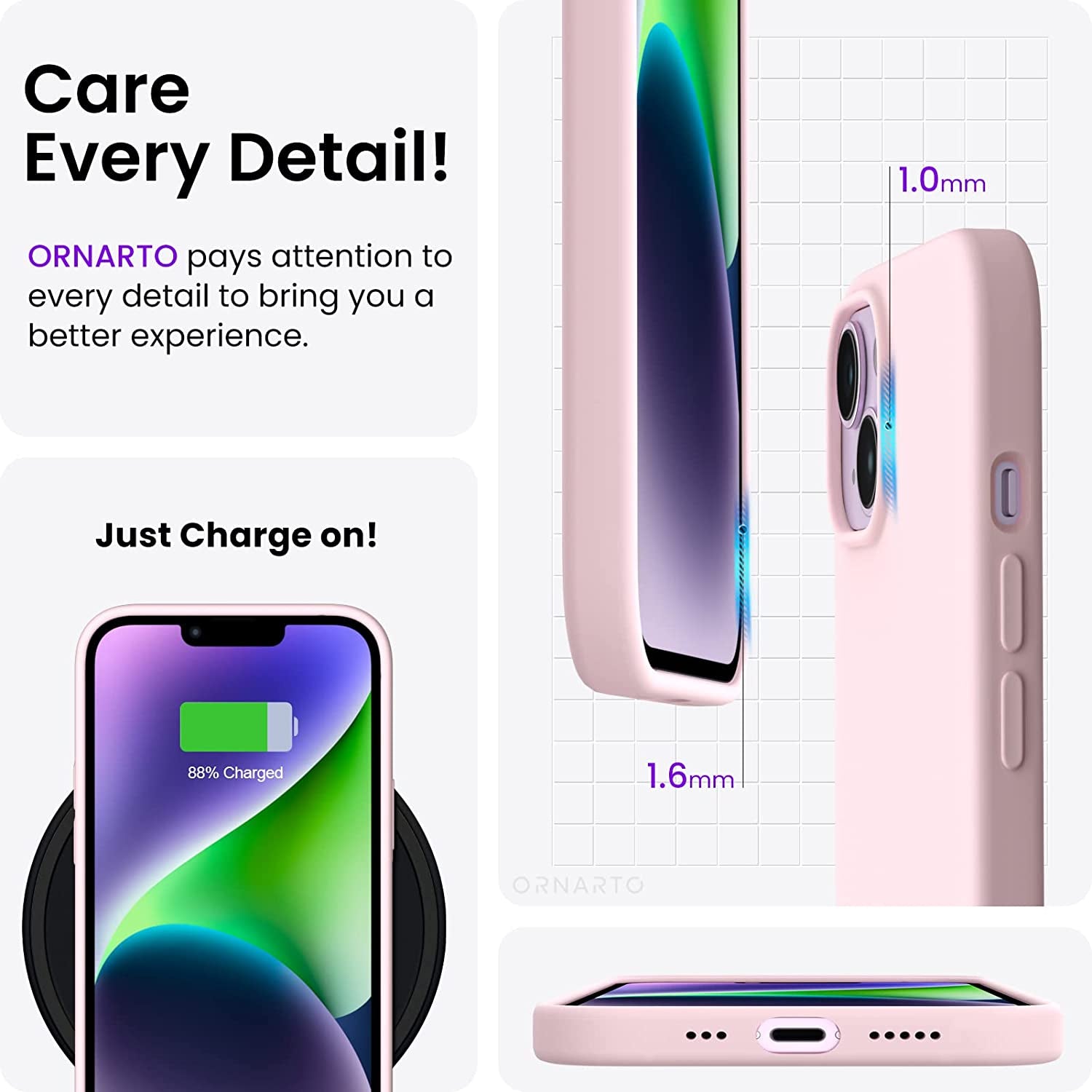 ORNARTO Compatible with Iphone 14 Case 6.1, Slim Liquid Silicone 3 Layers Full Phone Covered Soft Gel Rubber Case Protective Phone Cover 6.1 Inch-Chalk Pink  ORNARTO   