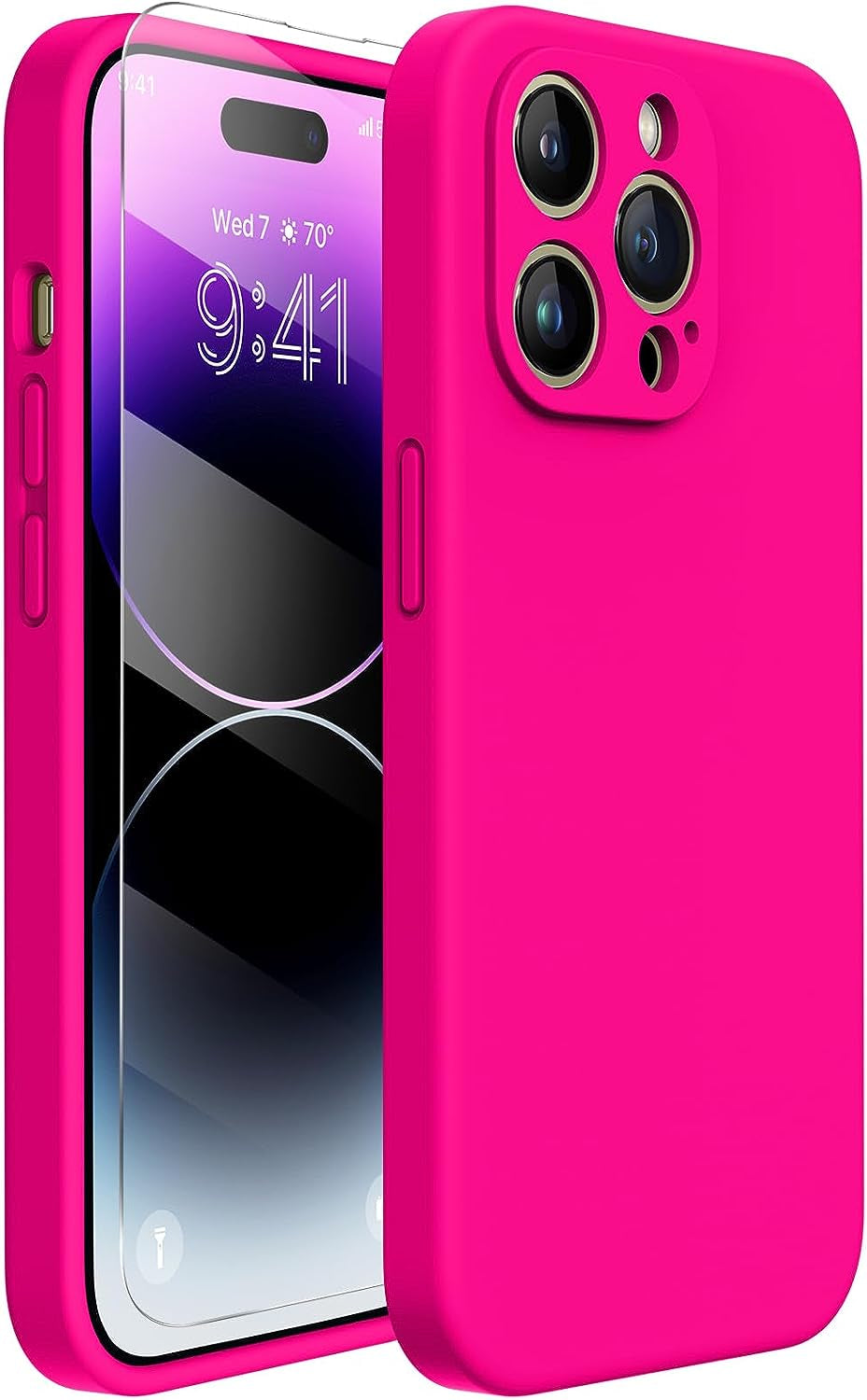 Miracase Designed for Iphone 14 Pro Case with Screen Protector, [Upgraded Camera Protection], Shockproof Liquid Silicone Rubber Phone Case Cover for 14 Pro 6.1 Inch (Alpine Green)  Miracase Hot Pink  