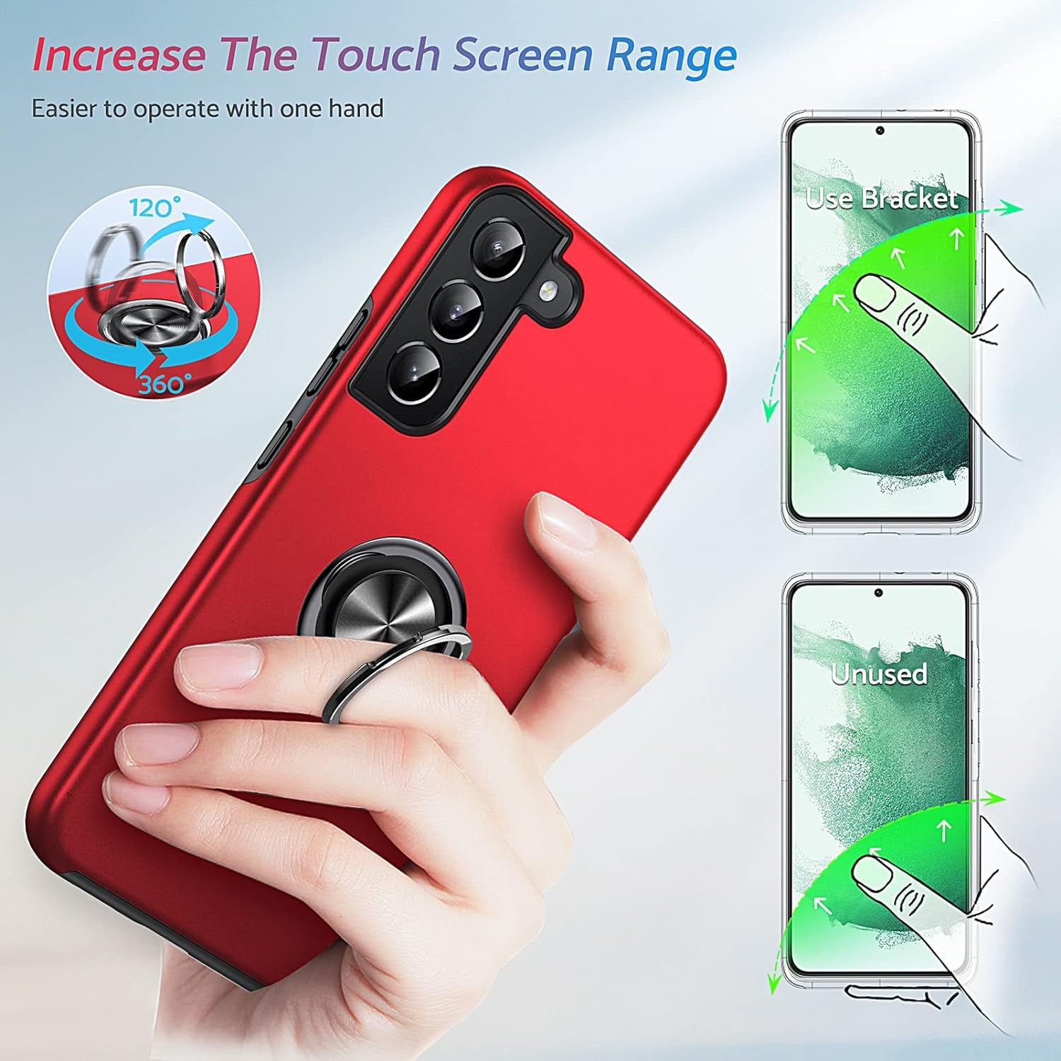 Anqrp Hidden Series Galaxy S22 plus Case 5G,[Heat Dissipation][No Fall-Off Kickstand] 360°Metal Ring, 15Ft Military Grade Shockproof Phone Case for Samsung Galaxy S22 plus 6.6 Inch, Red  Anqrp   