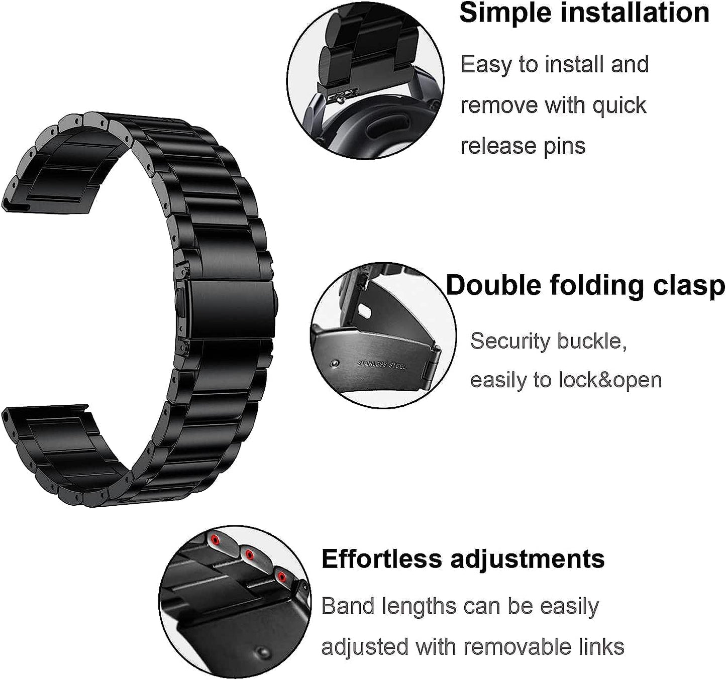 Eanwireless Compatible with Garmin Vivoactive 4 45Mm/Venu 2 45Mm Replacement 22Mm Strap Band, Milanese and Stainless Steel Metal Strap for Forerunner 745/265/255/255 Music 46Mm,Black+Black  EANWireless   