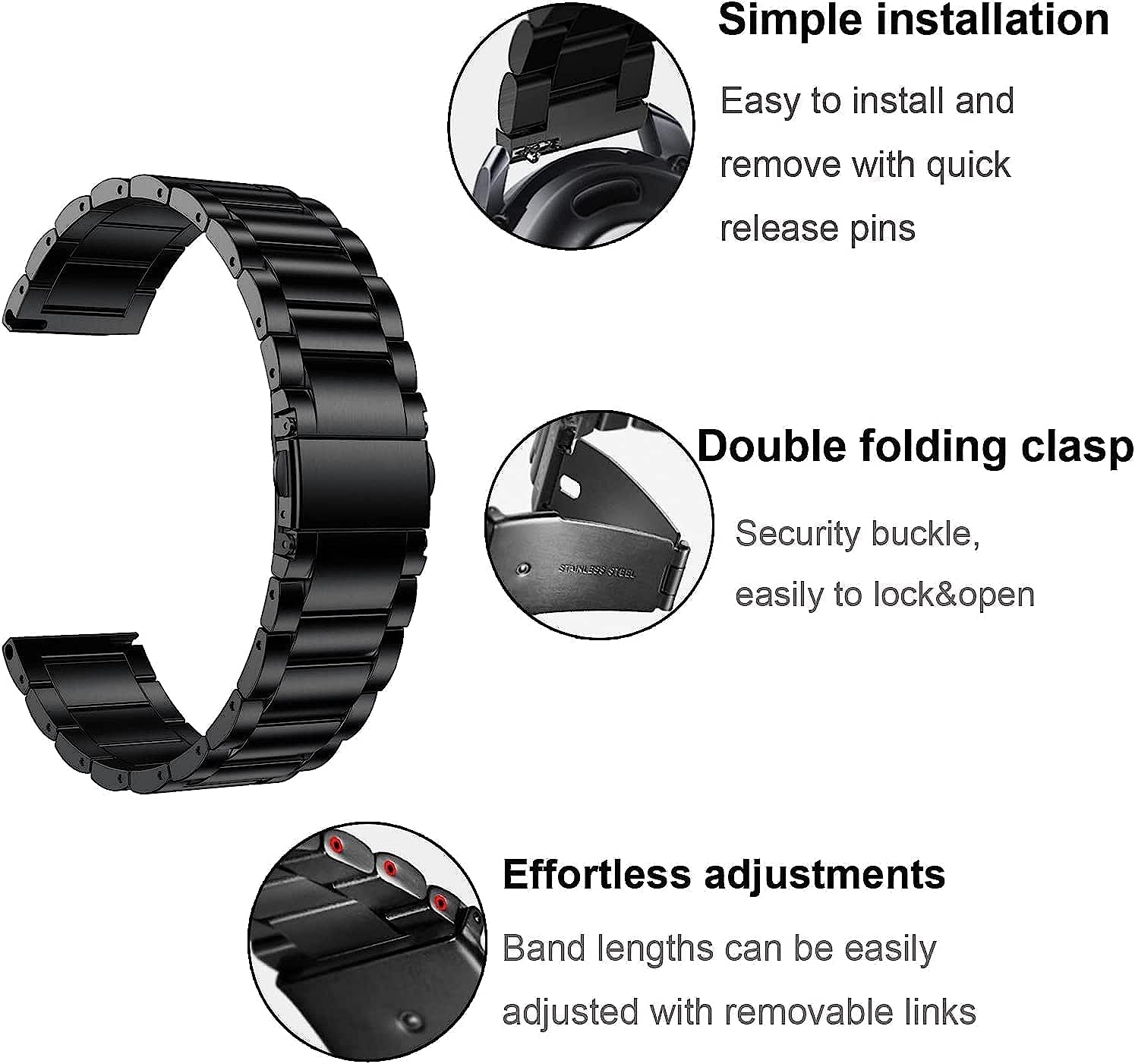 Eanwireless Compatible with Garmin Vivoactive 4 45Mm/Venu 2 45Mm Replacement 22Mm Strap Band, Milanese and Stainless Steel Metal Strap for Forerunner 745/265/255/255 Music 46Mm,Black+Black  EANWireless   