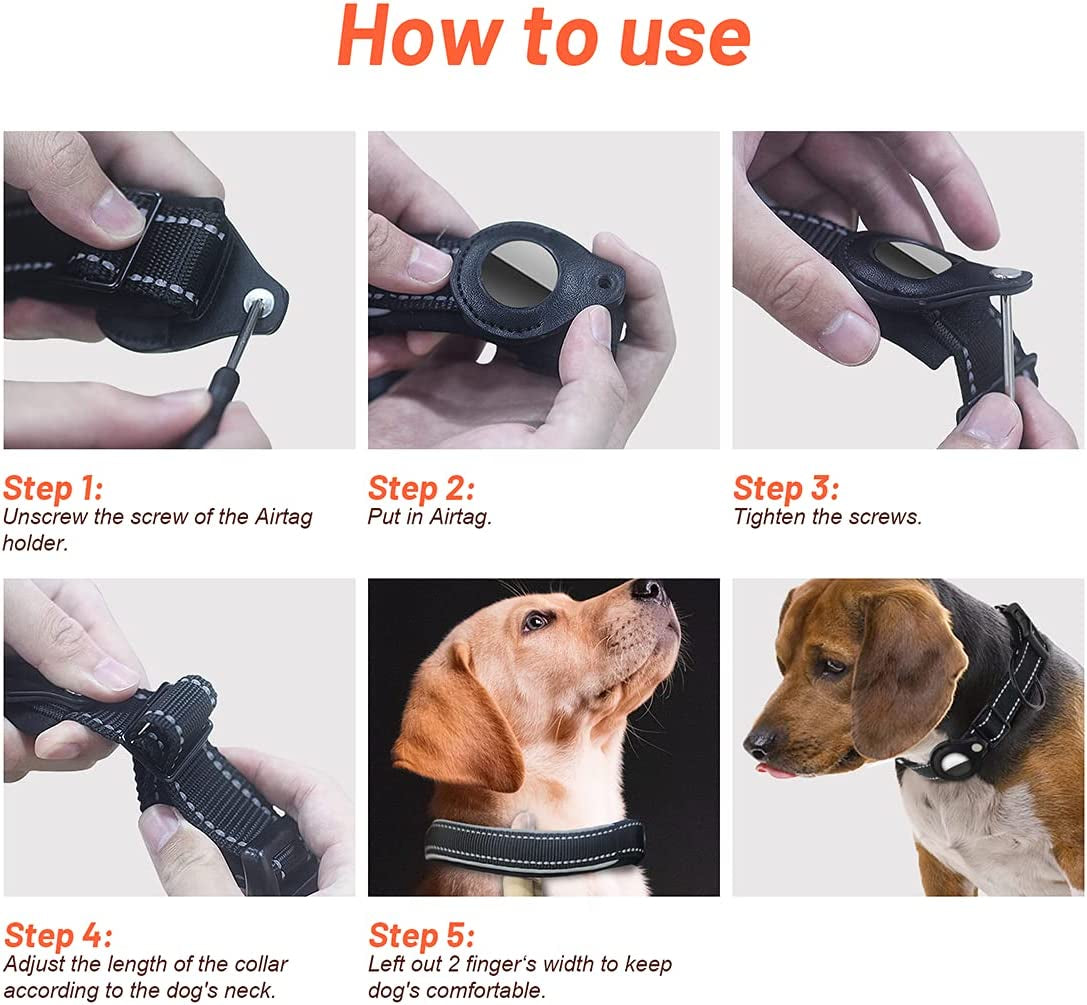 DERLOW Dog Collar with Airtag Case, Reflective Soft Neoprene Padded Breathable Nylon Pet Collar, Adjustable Airtag Dog Collar Holder for Small Medium Large Dogs, Black M  DERLOW   