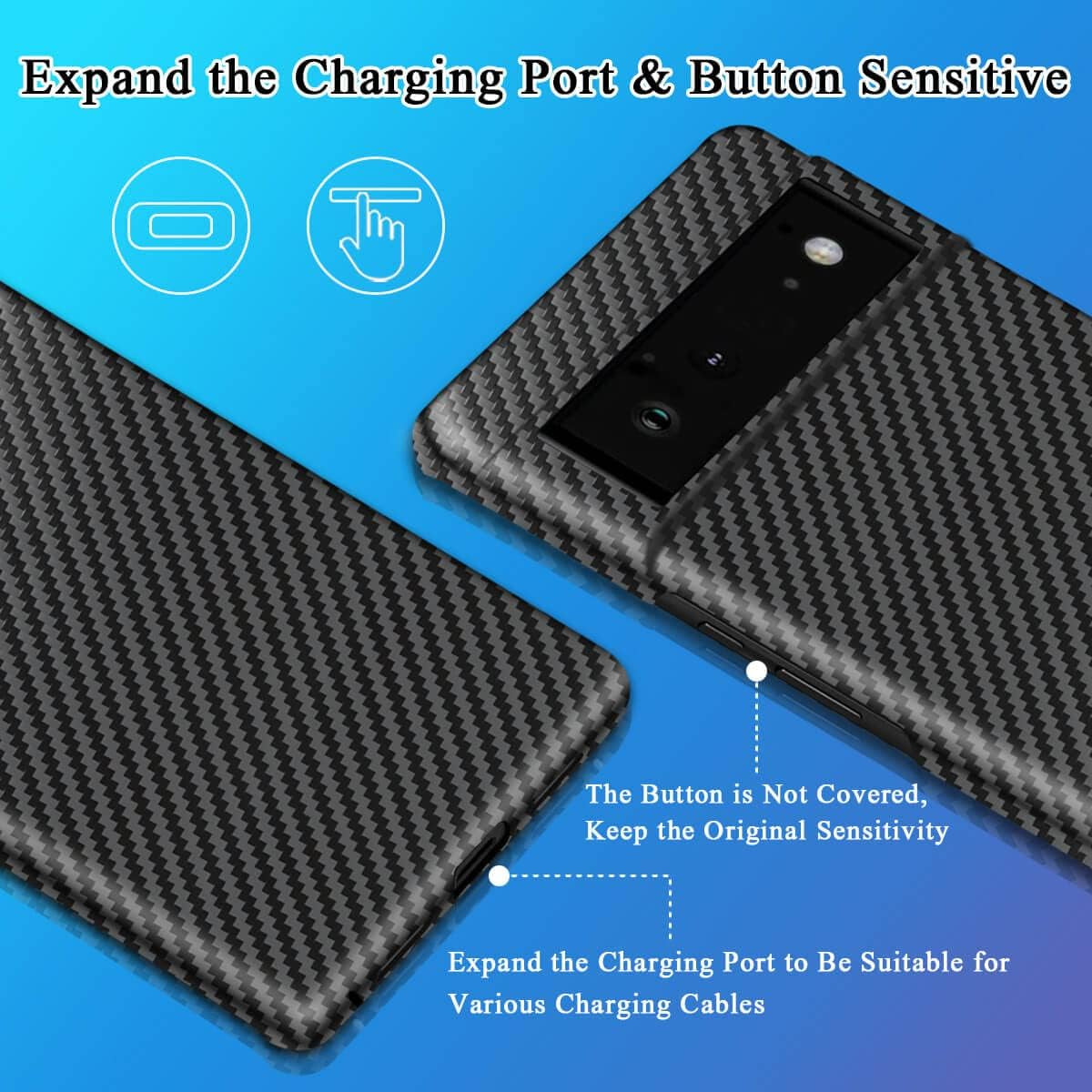 Sinyoeer Slim and Ultra-Thin Case Compatible with Google Pixel 6 6.4 Inch, 100% Carbon Fiber Minimalist Phone Cover for Men Women, Supports Wireless Charging, Matte Black  Sinyoeer   