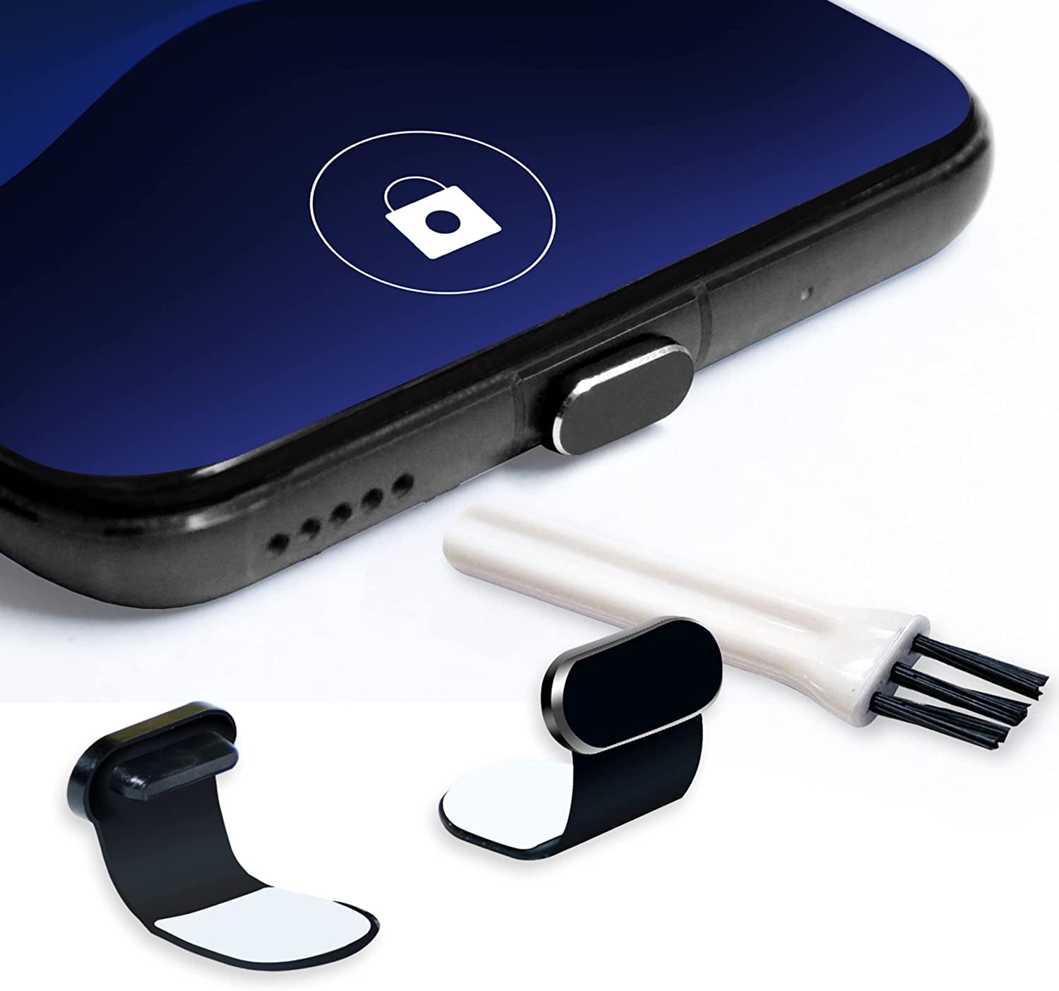 USB-C Port Covers (2-Pack) Aluminum Finish, Compatible with Samsung Galaxy, Android, Cell Phones- Attachable Dust Plugs, Includes Cleaning Tool  PortPlugs   