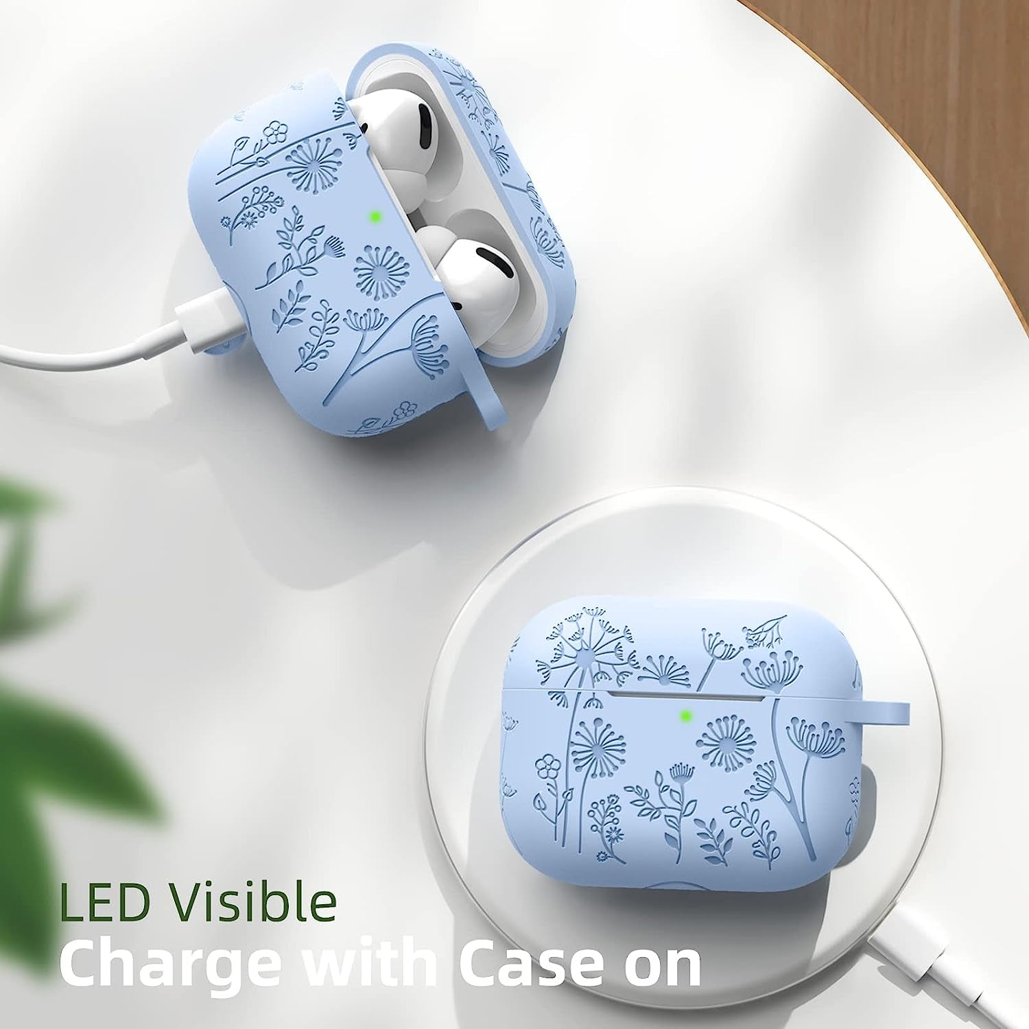 Lerobo Flower Engraved Case Compatible with Airpods Pro 2 Case Cover, Cute Soft Silicone Skin Cover Full Protective Case for Apple Airpods Pro Case 2Nd/1St Generation Front LED Visible, Lilac  Lerobo   