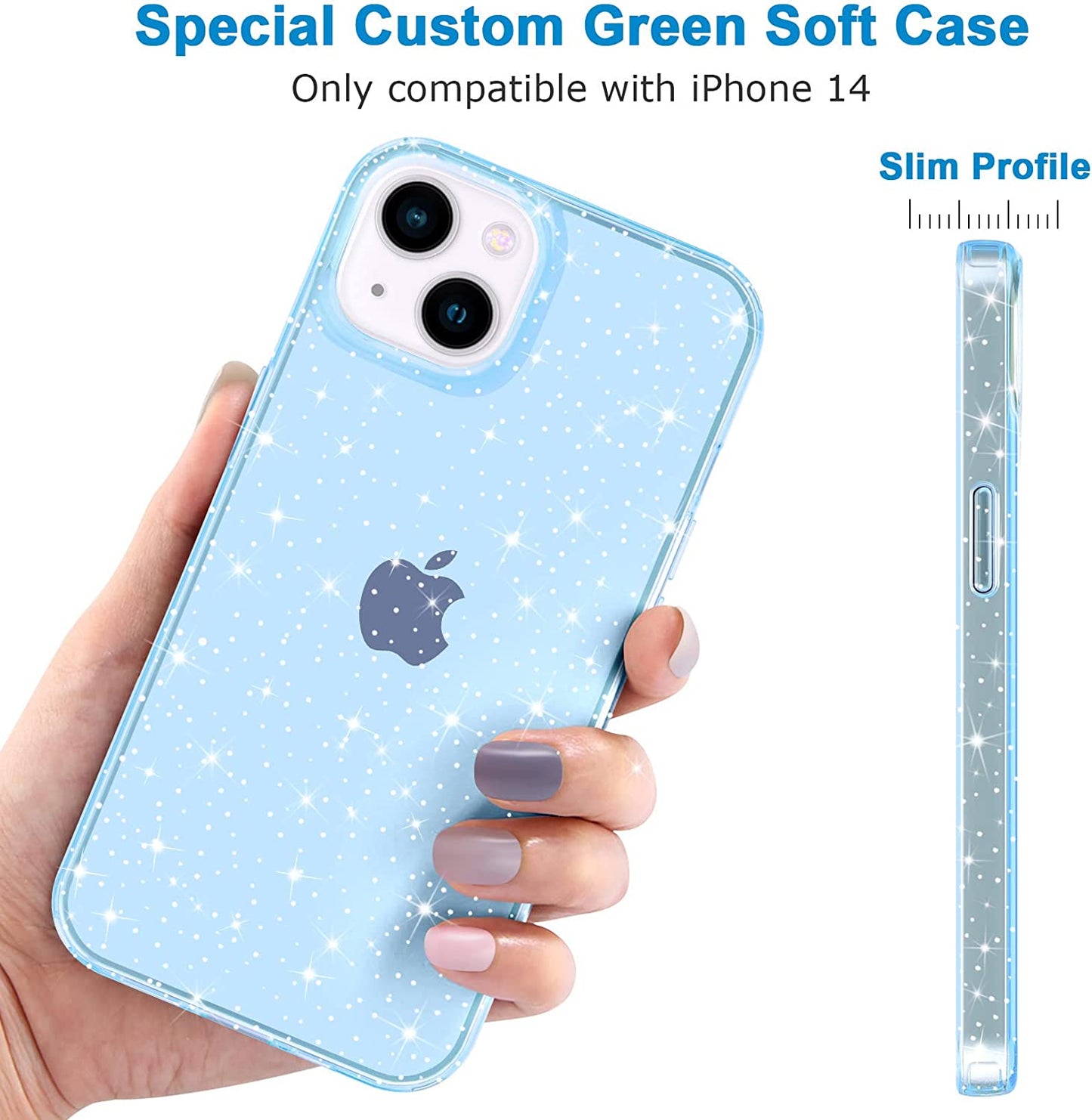 Jjgoo Compatible with Iphone 14 Case, Bling Sparkle Soft TPU Anti-Scratch Shockproof Protective Phone Bumper, Women Girls Cute Slim Sparkly Phone Case for Iphone 14, Blue Glitter  JJGoo   