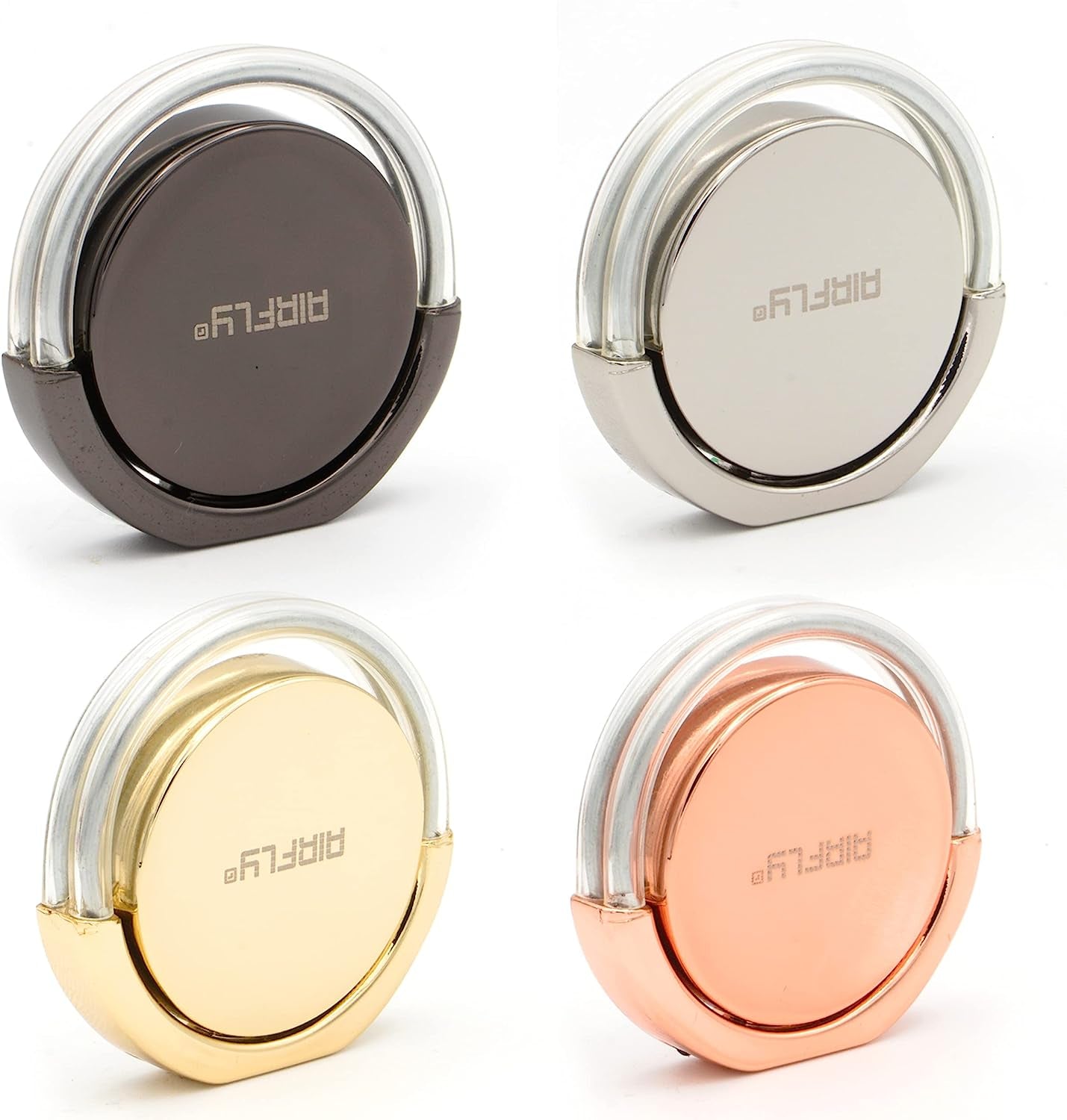 Airfly Phone Finger Ring Holder, 4 in 1, Universal Metal Phone Ring, Table Stand Kickstand, Car Vent Mount, Finger Grip Compatible All Smartphones, Black  AirFly SF Black-Ring, Silver-Ring, Rose-Ring, Gold-Ring  