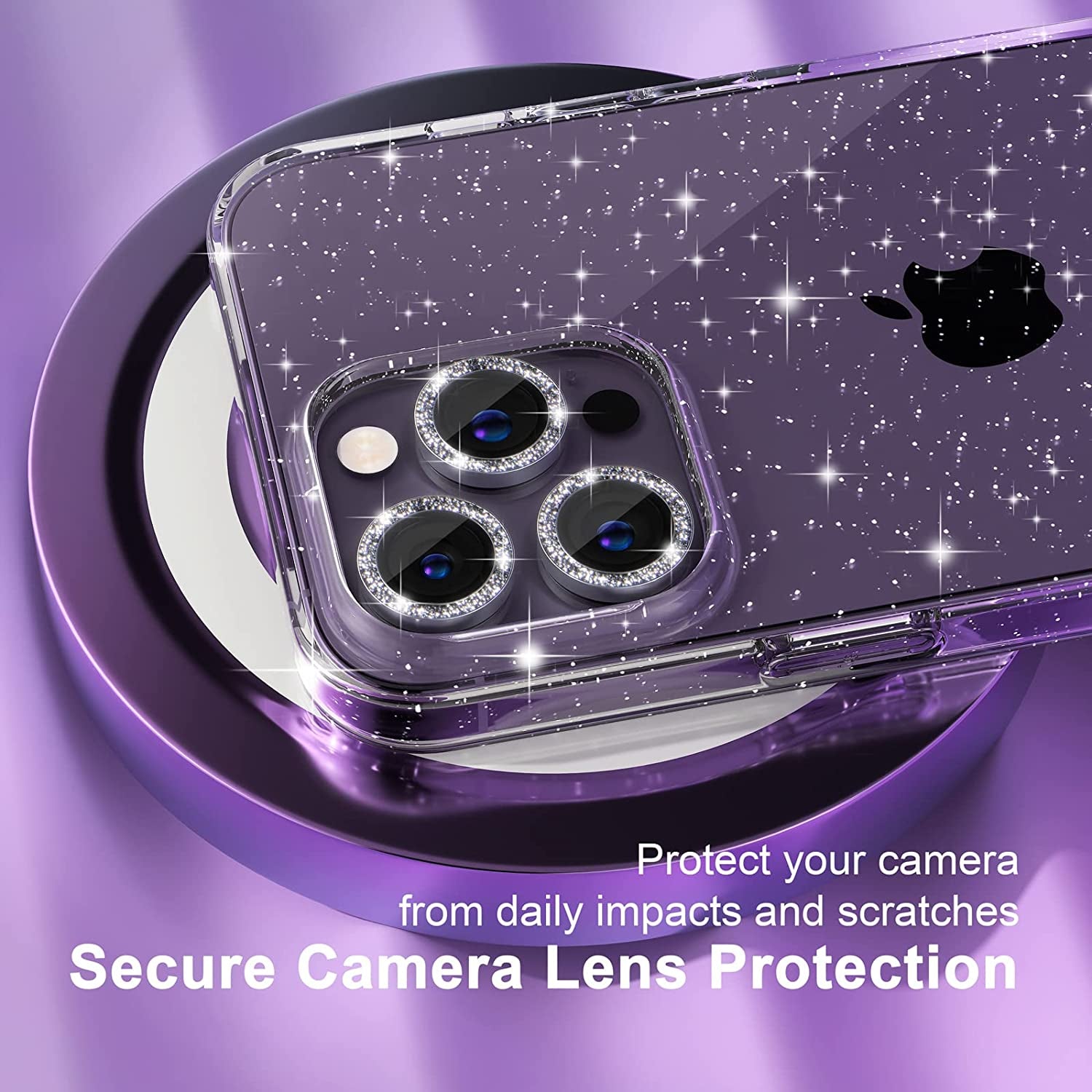 Choiche Compatible for Iphone 14 Pro Max Case Cute, Women Clear Glitter Bling Sparkly Case, [3 X Diamond Camera Lens Protectors] [2 X Tempered Glass Screen Protectors] 6.7-Inch (Glitter Clear)  Choiche   