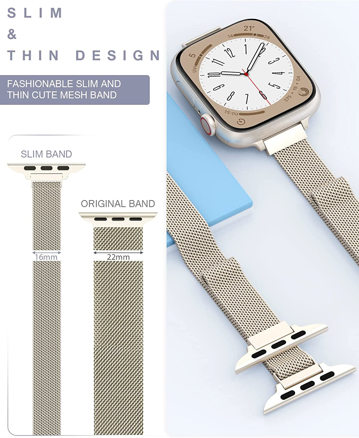 LELONG Women Slim Watch Band for Apple Watch 38Mm 40Mm 41Mm 42Mm 44Mm 45Mm, Stainless Steel Mesh Loop Magnetic Clasp Replacement for Iwatch Bands Series 8 7 SE 6 5 4 3 2 1  LELONG   