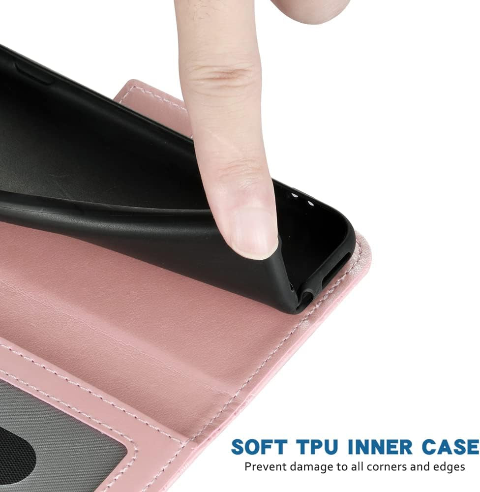 FDCWTSH Compatible with LG V40 Thinq Wallet Case Wrist Strap Lanyard Leather Flip Card Holder Stand Cell Accessories Phone Cover for LGV40 Storm V 40 Thin Q V40Thinq LG40 40V 40Thinq Women Rose Gold  FDCWTSH   