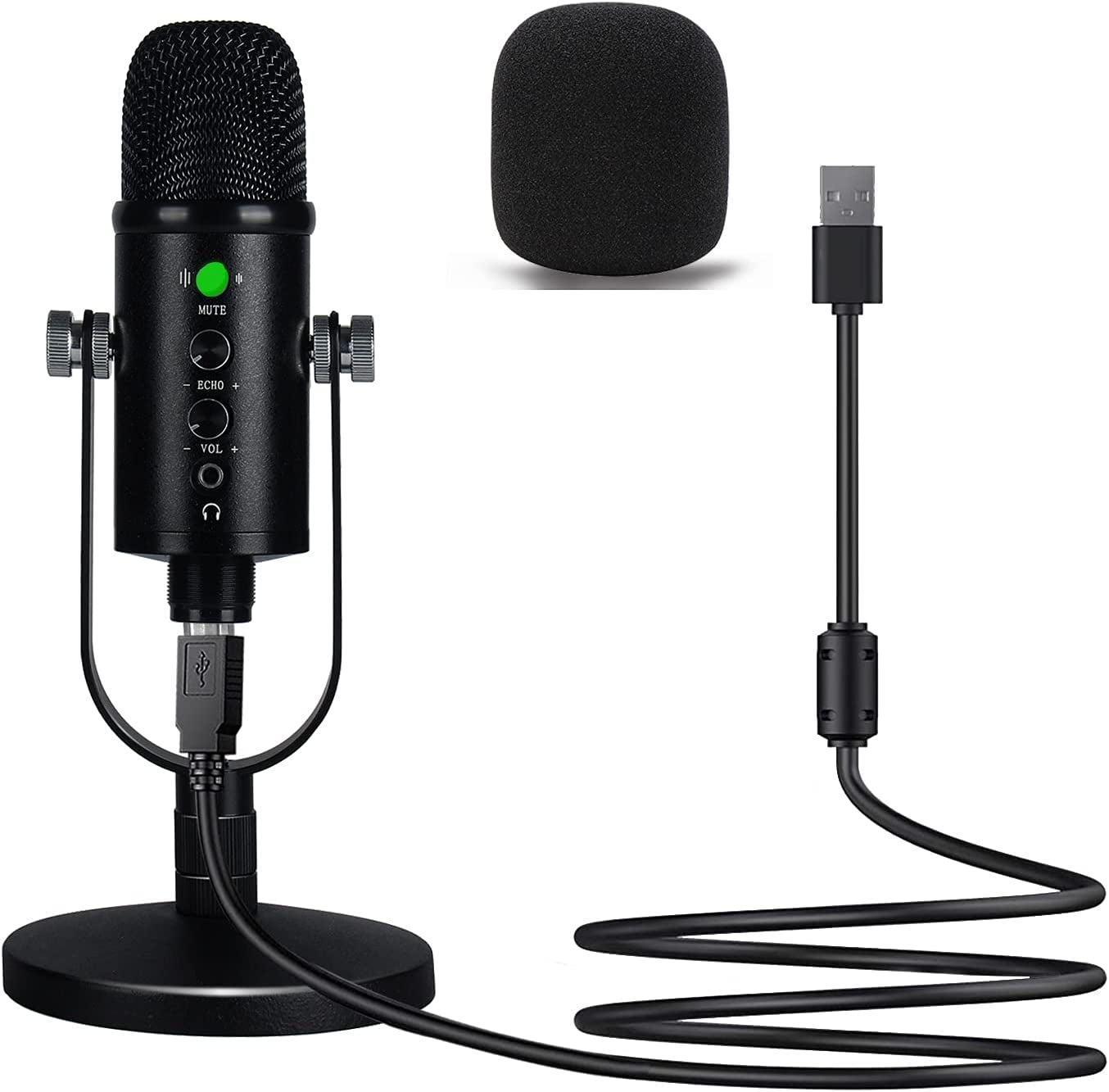 USB Microphone, Condenser Computer Microphone for Streaming, Gaming, Youtube Recording, Plug and Play,Headphone Output and Volume Control,Quick Mute Button,Compatible with Laptop, Phone (Black)  wolfun   