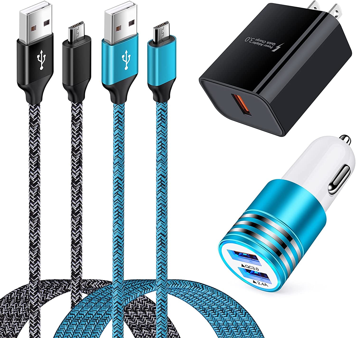 Micro USB Charger,Android Fast Charger,Quick Charger 3.0 USB Fast Wall Charger Plug Micro USB Cable for Motorola Moto E E5 E4 Plus/Play,E5 Supra,G5 G5S G4 Plus/Play,G6 Play/Forge,Moto Droid Turbo 2  Shenzhen Putuo Technology Co., Ltd Blue Black  