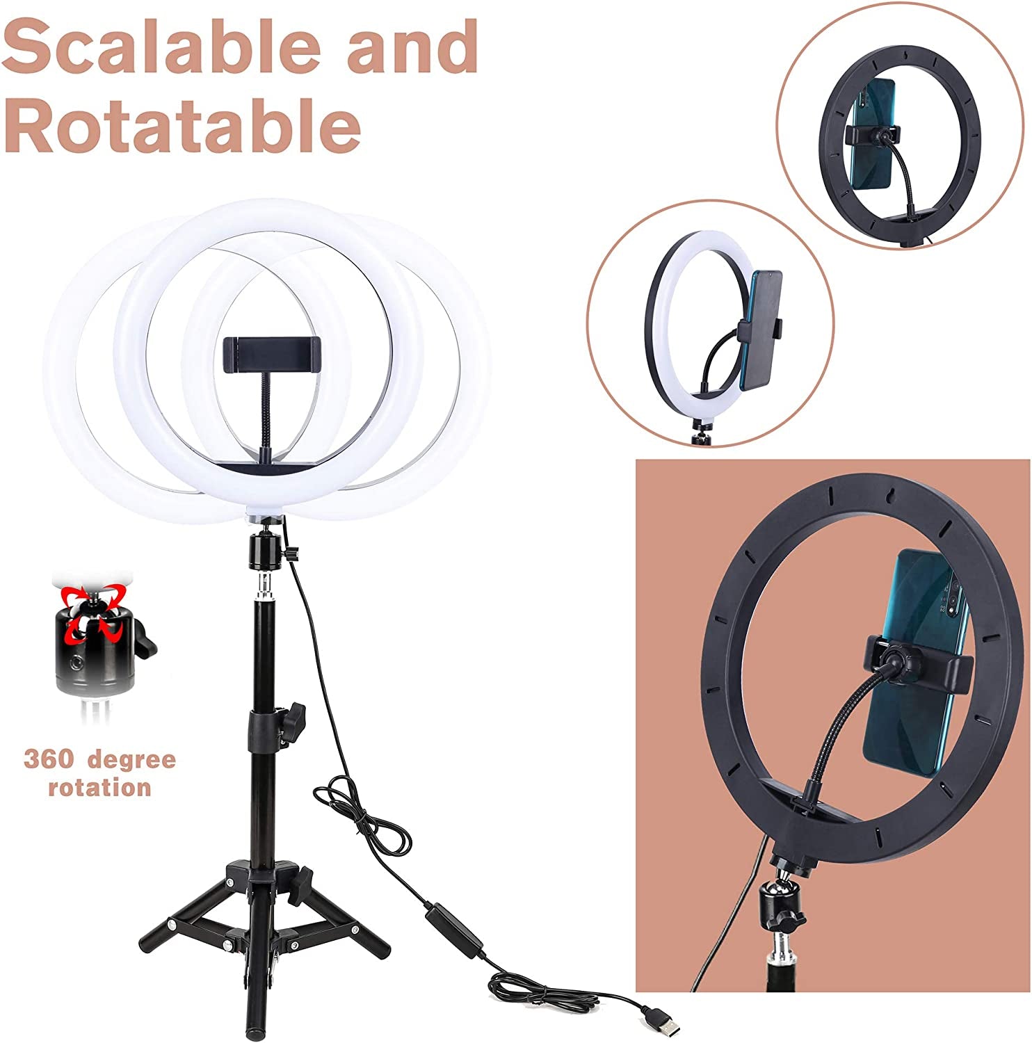 Zomei 10" Selfie LED Ring Light with Tripod Stand &Cell Phone Holder for Live Stream/Makeup/Youtube Video,Dimmable Beauty Mini Camera Photography Ringlight for Iphone Xs Max XR Android  ZOMEi   